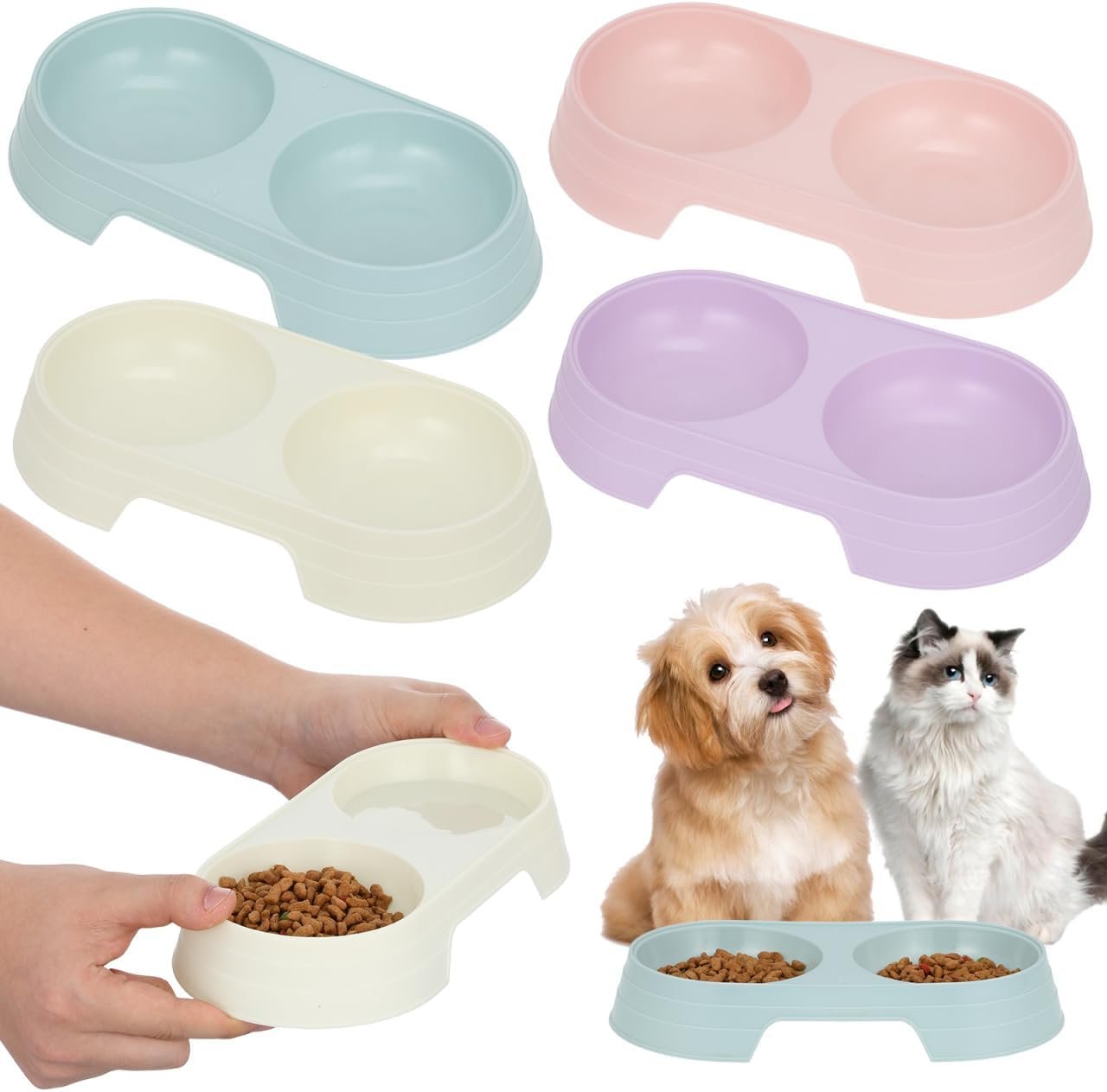 Luxshiny Pet Feeder 8Pcs Anti-Tip Double Feeding Bowls Elevated Cat Food and Water Dishes with Stable Design for Healthy Eating Posture