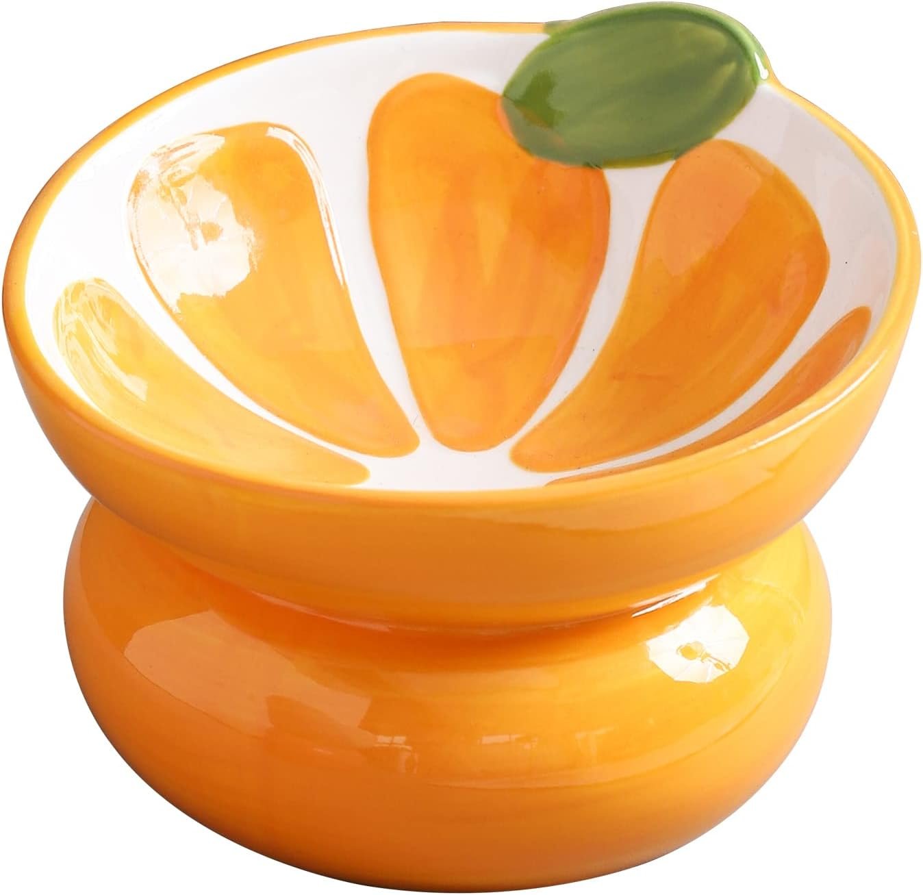 Cute Ceramic Raised Cat Food Bowl, Orange Shaped Cat Dish