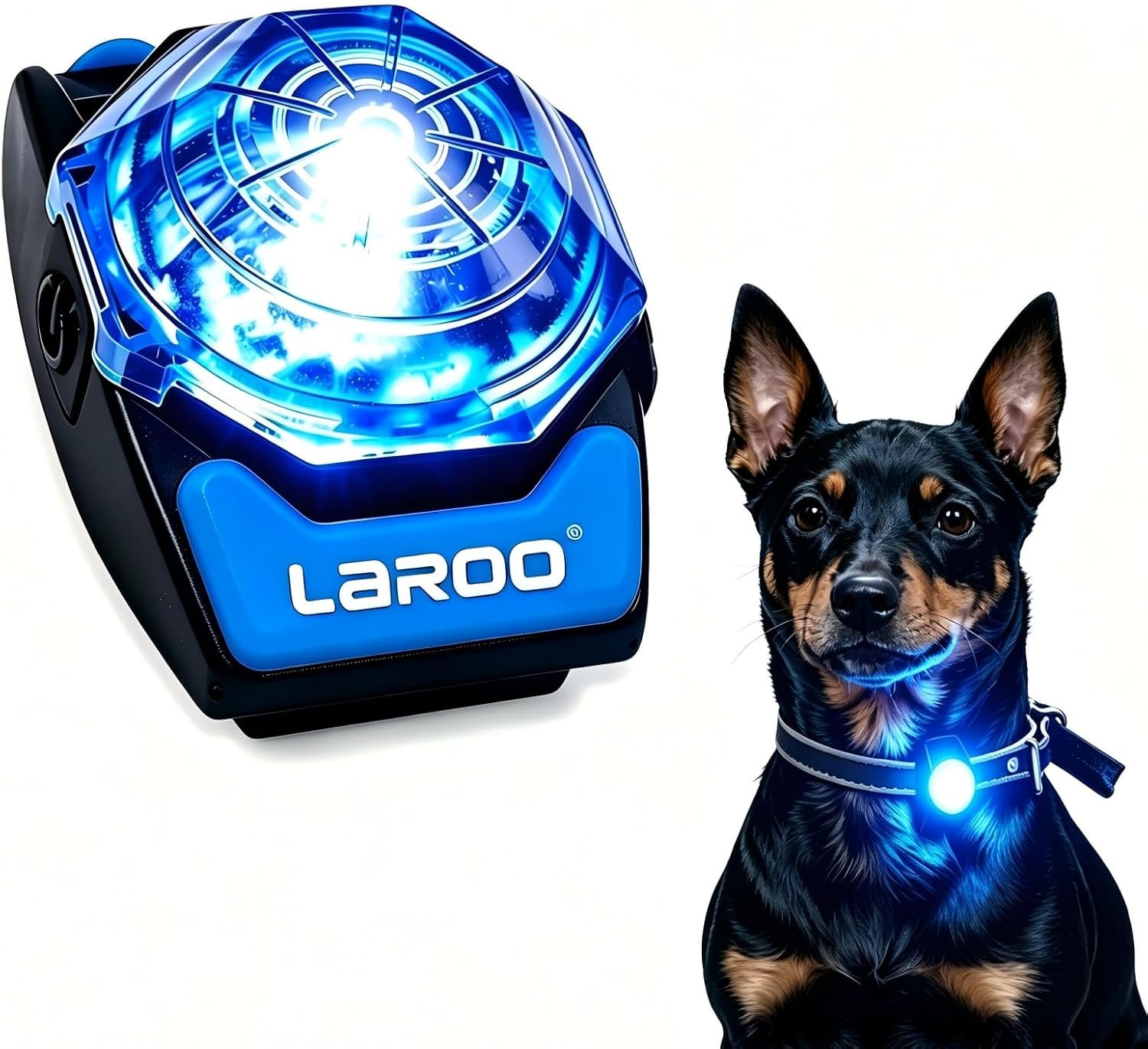 LaRoo Dog Collar Light, 13g Ultra-Light USB Rechargeable LED Dog Lights, IPX6 Waterproof 3 Modes Clip-On Pet Safety Light for Night Walking, Hiking & Camping – Blue