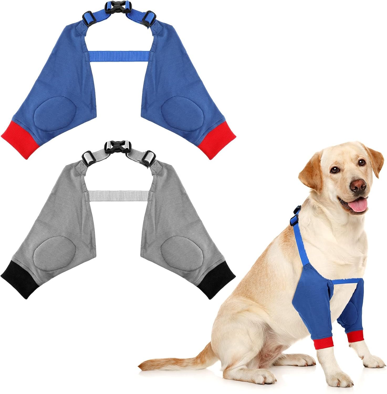 Oudain 2 Pairs Dog Elbow Protector Dog Recovery Sleeve with Elastic Band Soft Padded Adjustable Front Leg Braces for Small Medium Large Doggy, 2 Colors(Medium)