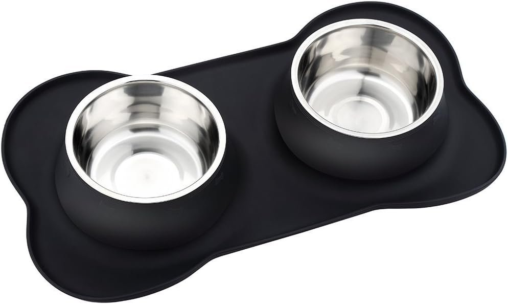 Dog Bowls Stainless Steel Dog Bowl with No Spill No Skid Silicone Mat, 24/48 oz Dog Food and Water Bowl Set Double Dog Feeder Bowl Dog Dish for Small Medium Large Sized Dogs Cats Puppy
