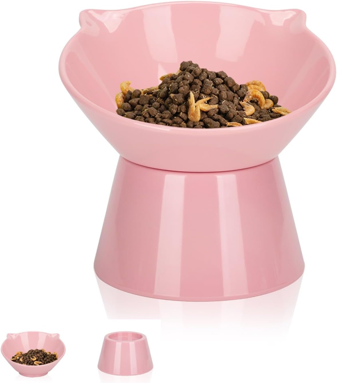 Detachable Elevated Cat Bowls, 15° Tilted Raised Cat Food Bowl Anti-Vomiting,Whisker Friendly, Adjustable Pet Dishes Extra Wide for Protecting Spine, Adult Kitten (Pink