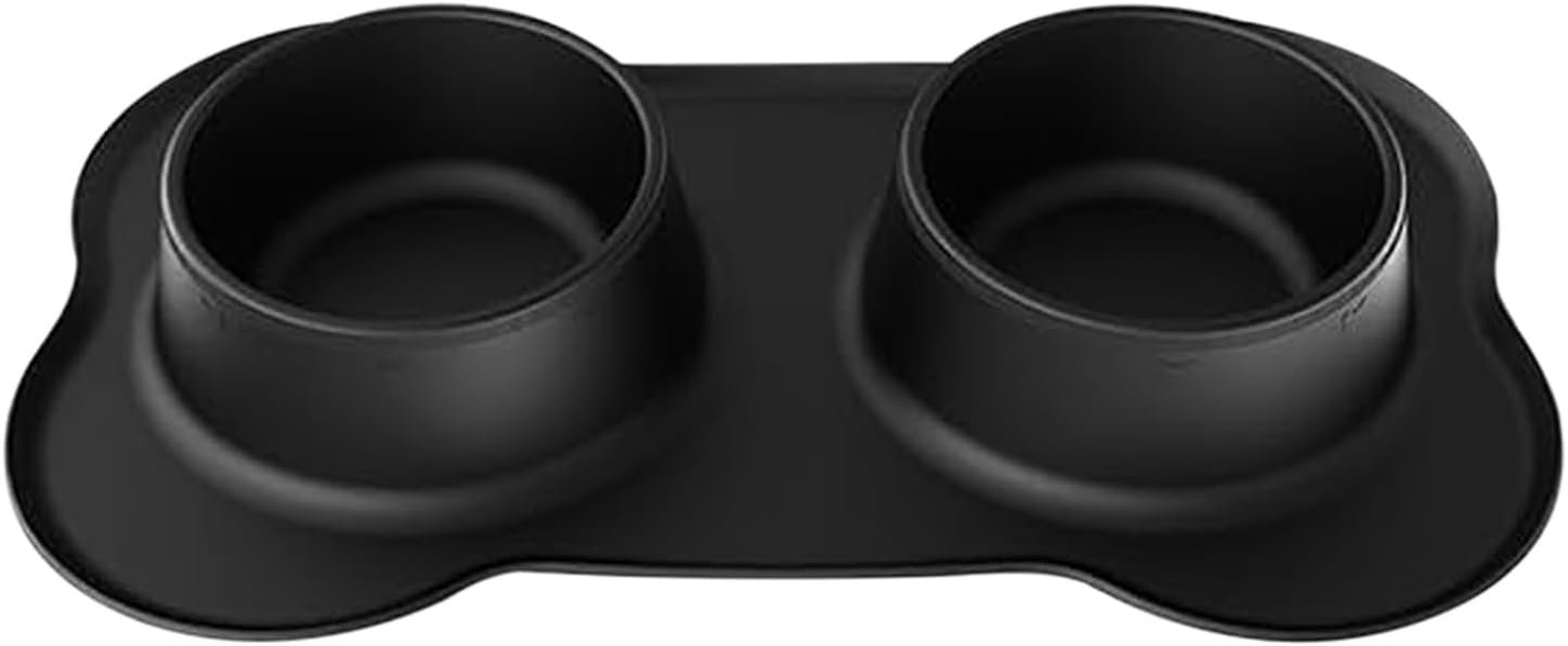 Dog Bowls Double Dog Water and Food Bowls Stainless Steel Bowls with No-Slip Base, Cute Modeling Dish for Feeder Dogs Cats Rabbit and Pets,Black