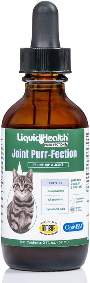 LIQUIDHEALTH Pets Liquid Cat Glucosamine Joint Purr-Fection – Hip & Joint Health Relief Support, Chondroitin Feline Droppers for Senior Older Adult Cats & Kittens – Made in the USA (2 oz)