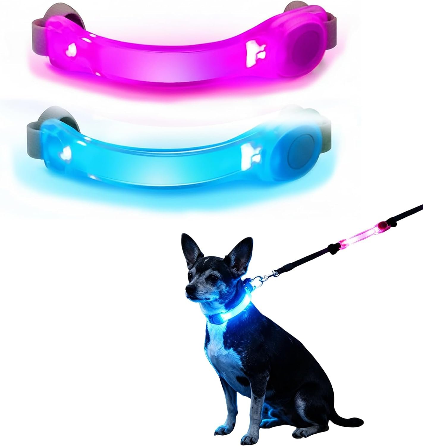 LED Dog Leash Light, USB Rechargeable Safety Light up for Night Walking