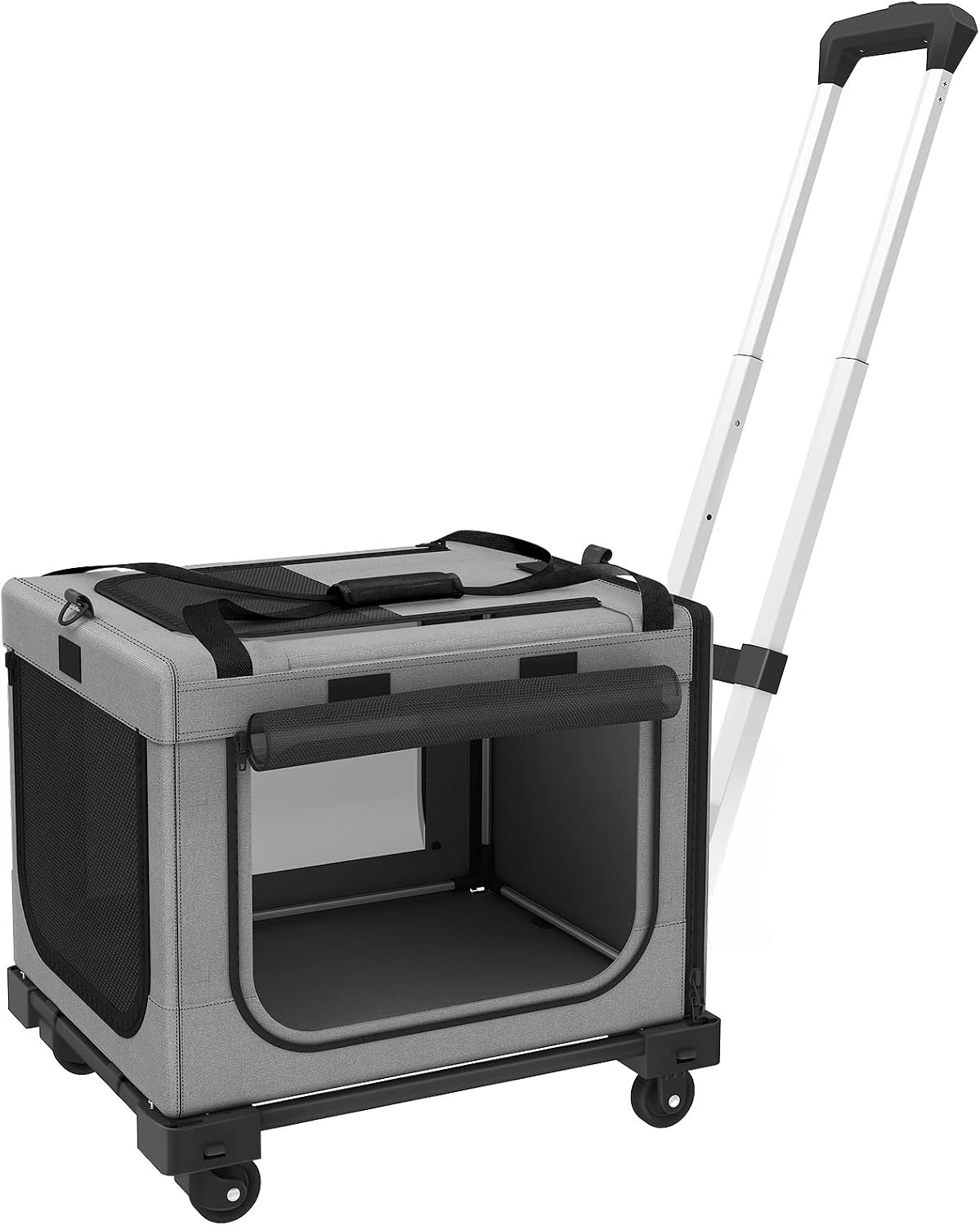 Rolling Cat Carrier with Wheels, 16.5 x 13 x 11.8 in, Light Gray