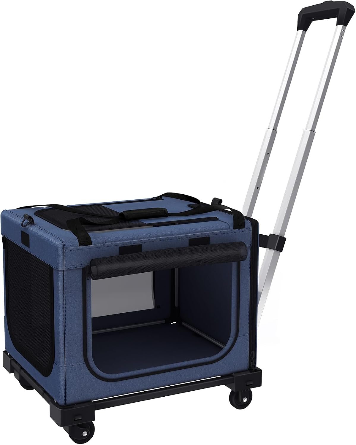Rolling Cat Carrier with Wheels, 16.5 x 13 x 11.8 in, Navy Blue