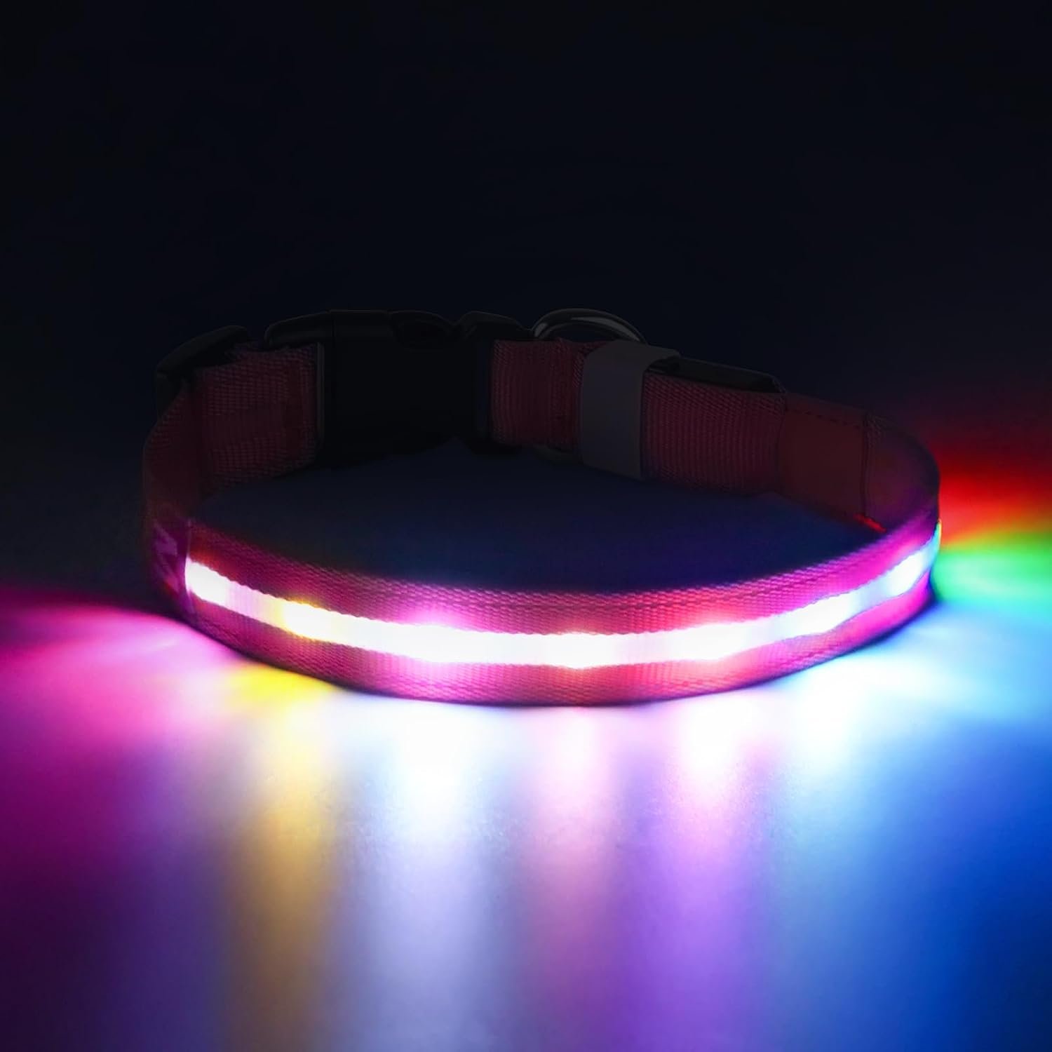PcEoTllar Light Up Dog Collar, USB Rechargeable, 6 Flashing Mode, Pink, M