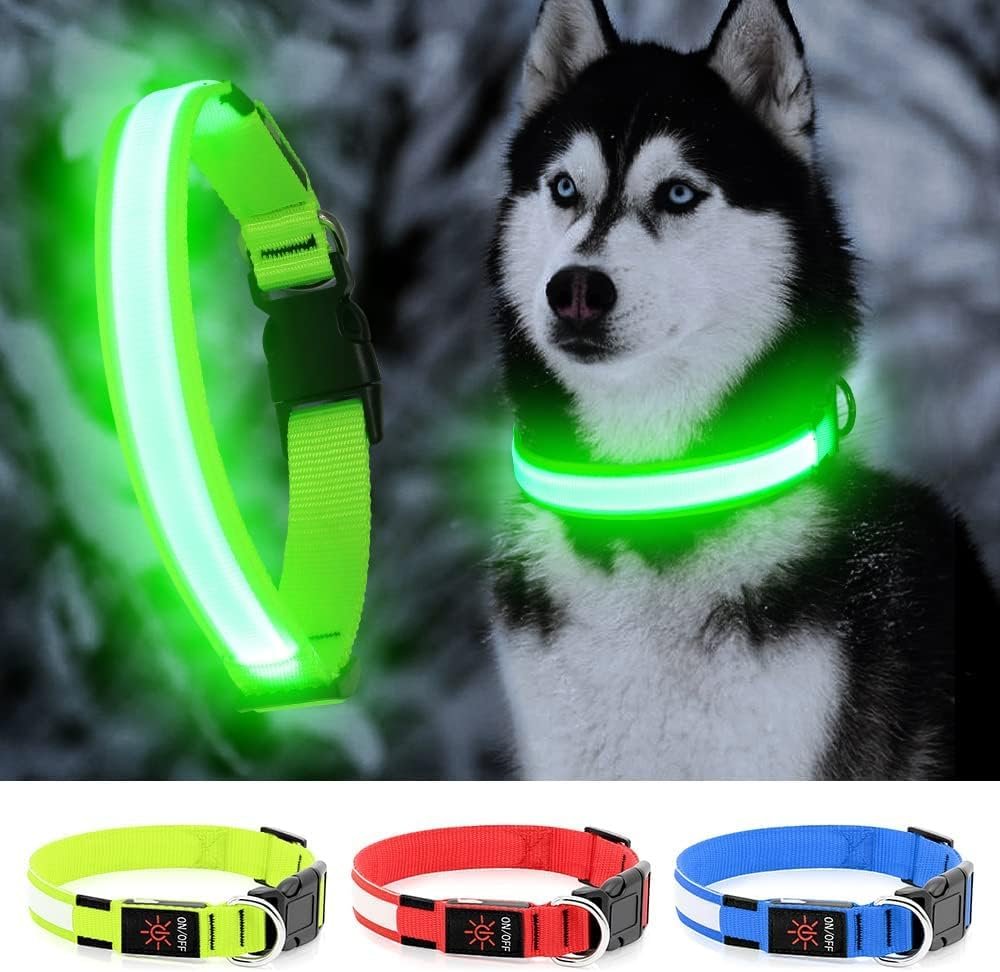 Light up Dog Collar Full Adjustable Dog Collar Safety Glowing(Green, Large)