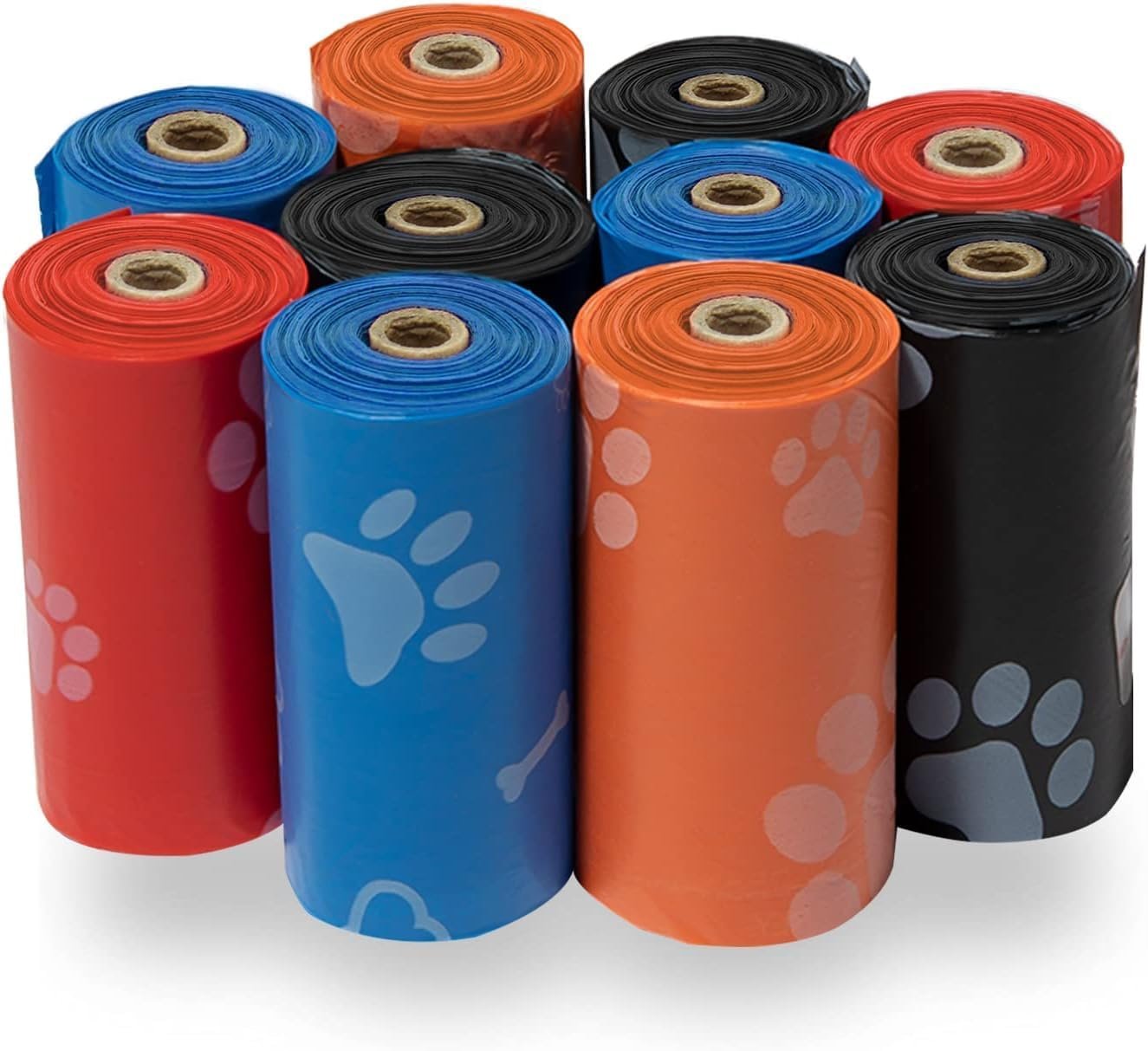 Dog Poop Bags Multicolor Rolls with Paw Print Design