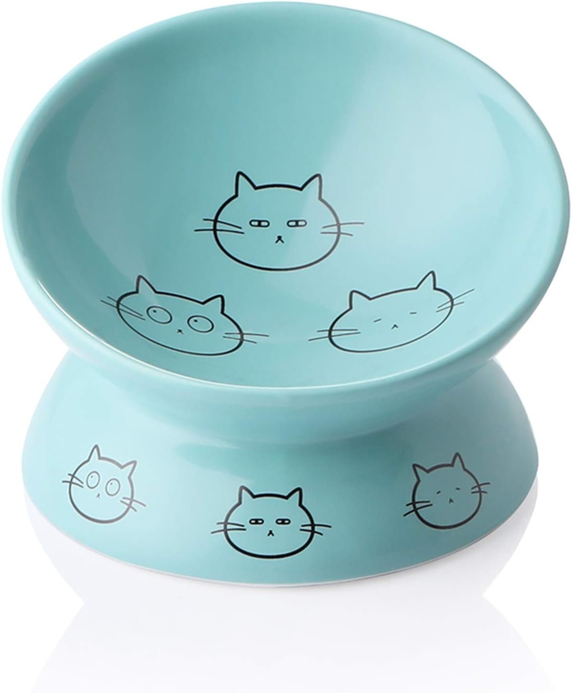 Sweejar Ceramic Raised Cat Bowls, Slanted Cat Dish Food or Water Bowls, Elevated Porcelain Pet Feeder Bowl Protect Cat’s Spine, Stress Free, Backflow Prevention (Turquoise)