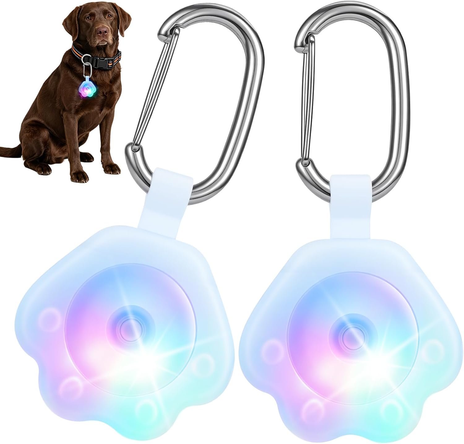 NOVKIN 2 Pack LED Dog Collar Light, 7-Color Changing USB Rechargeable Dog Night Lights for Walking, Waterproof High Visibility Clip on Safety Light for Dog Collars, Harnesses & Leashes