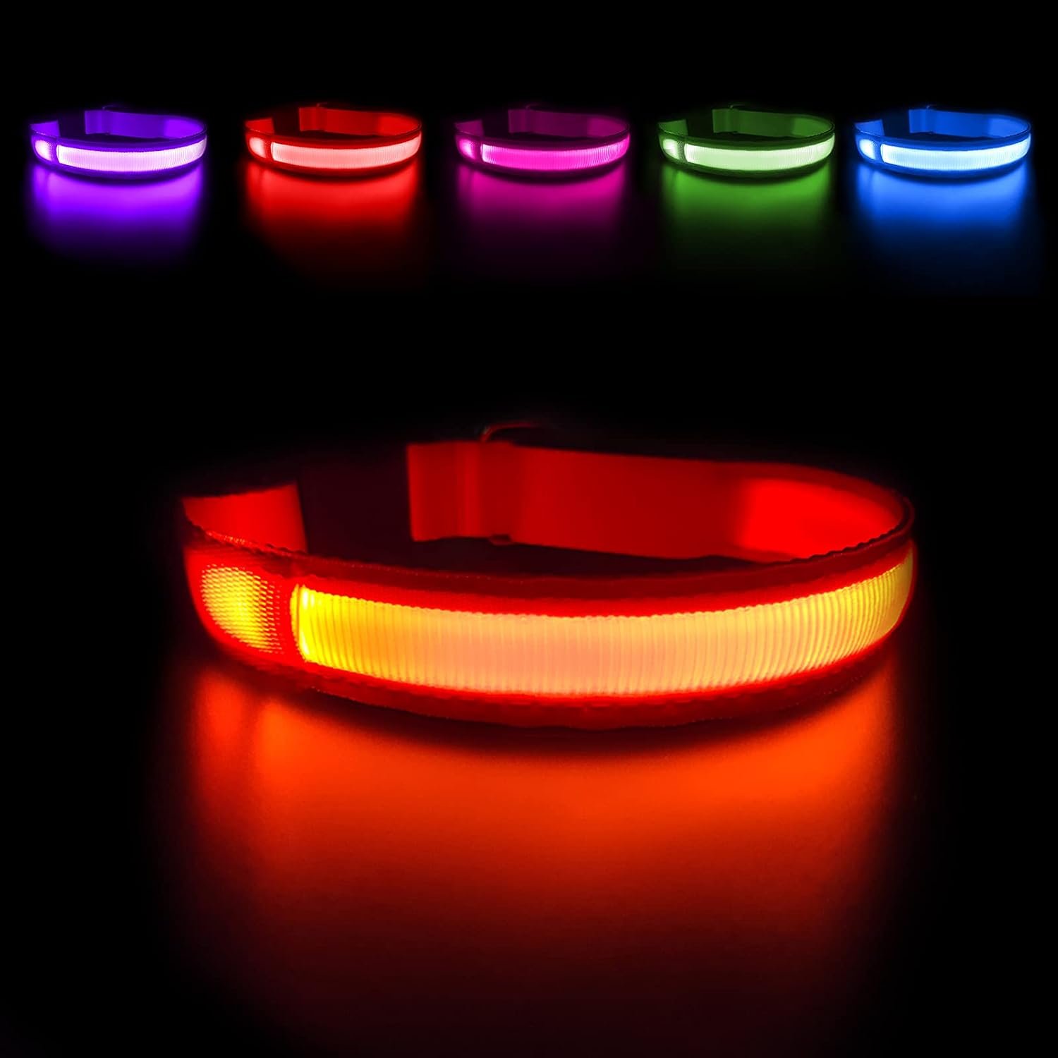 MASBRILL Light Up Dog Collar – LED, Rechargeable, Waterproof Glow Collar for Night Walking with Small, Medium, Large Dogs