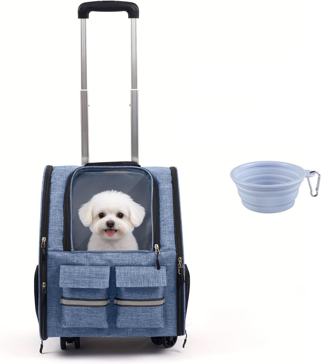 Rolling Pet Carrier Set with Wheels, Purple, & 1 Bowl
