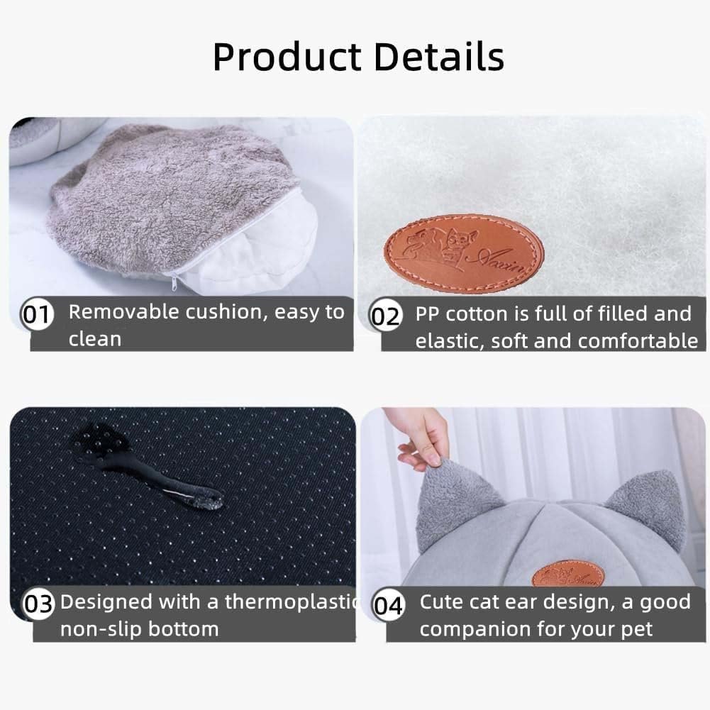 Cat Beds for Indoor Cats, Cozy Cat Cave Bed Dog House (Gray, M-13in)