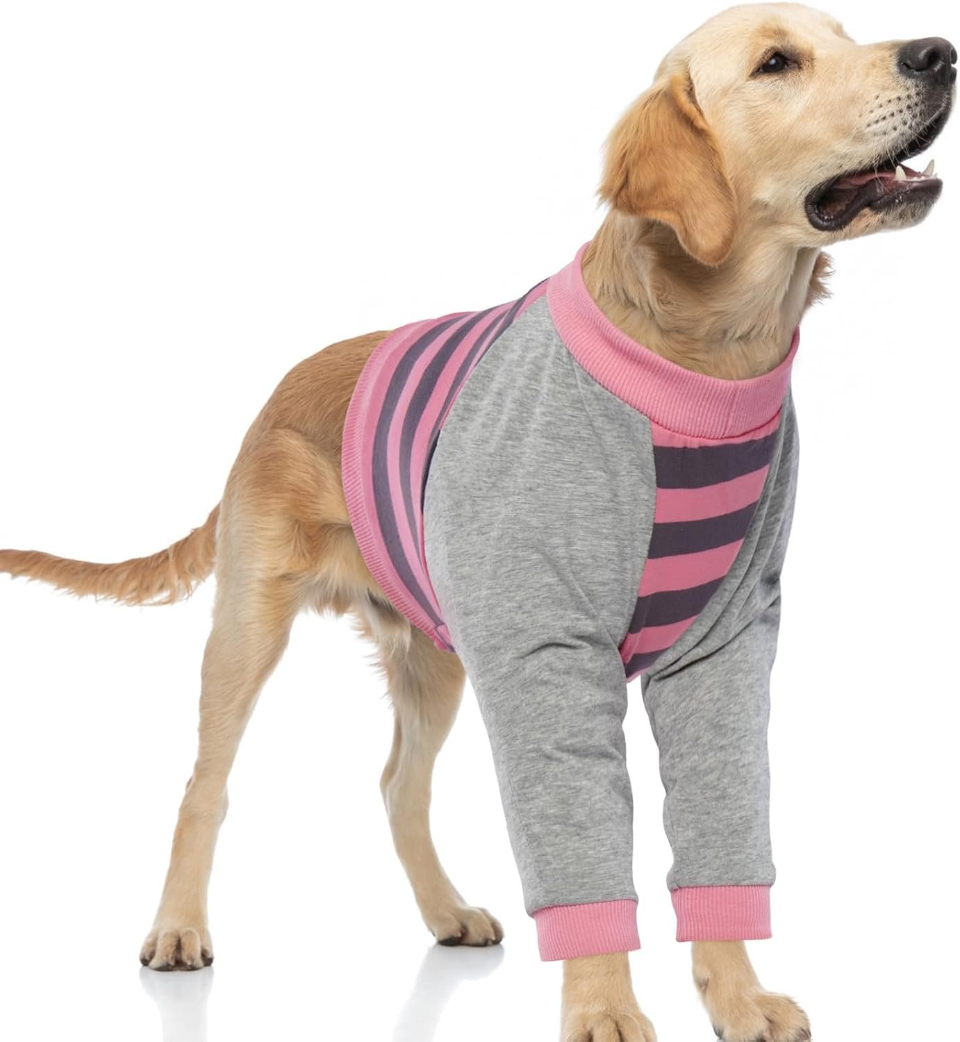 FUAMEY Dog Recovery Sleeve with Elbow Protector, Pink Stripes, L