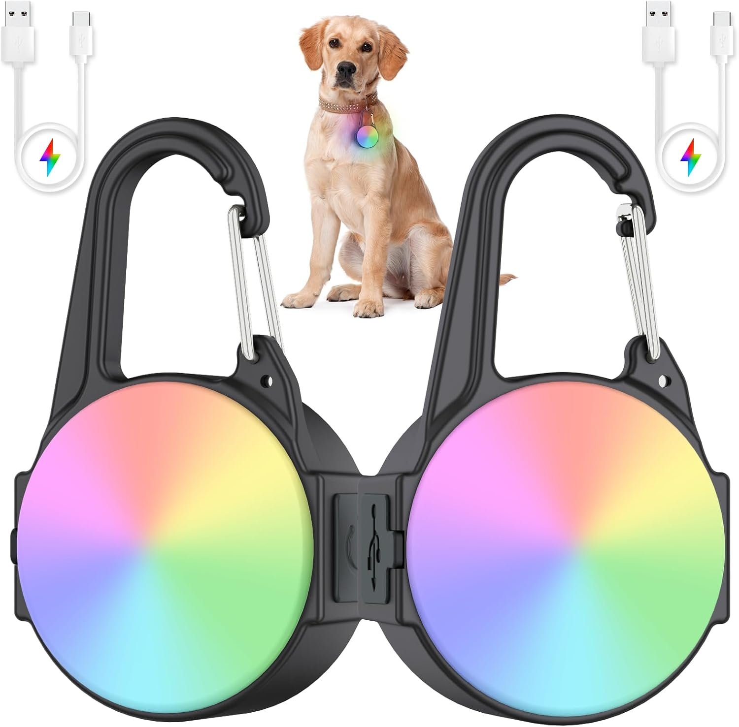 Dog Lights for Night Walking, 4 Modes IP68 Waterproof Dog Collar Light for Nighttime Clip on, High-Capacity Rechargeable with 2 USB C Cables（2 Pack）