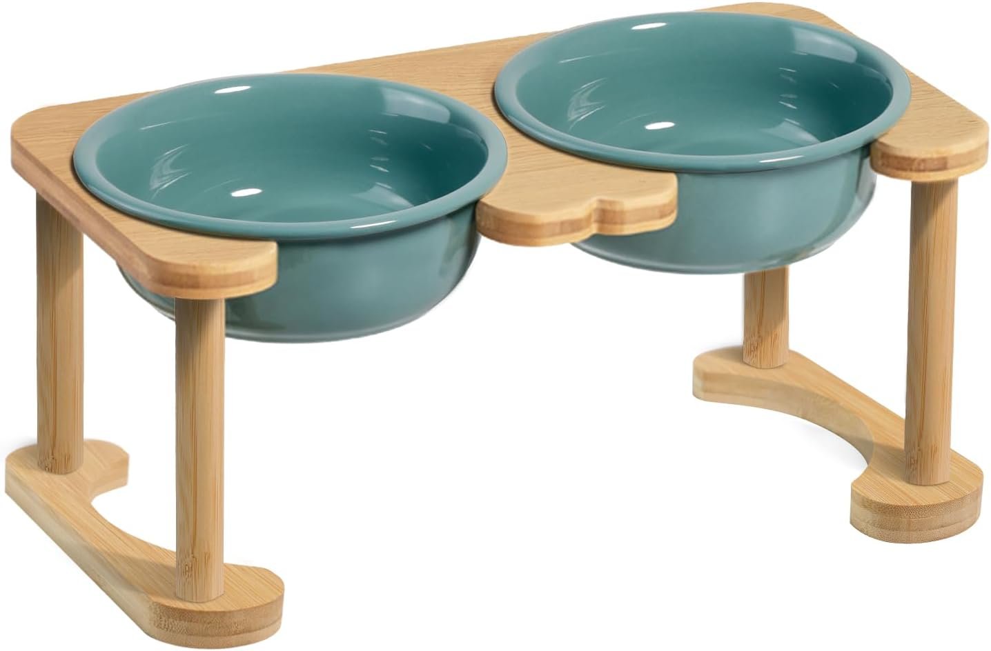 Ceramic Elevated Dog Bowls, Raised Pet Food and Water Bowl Set, Dark Green