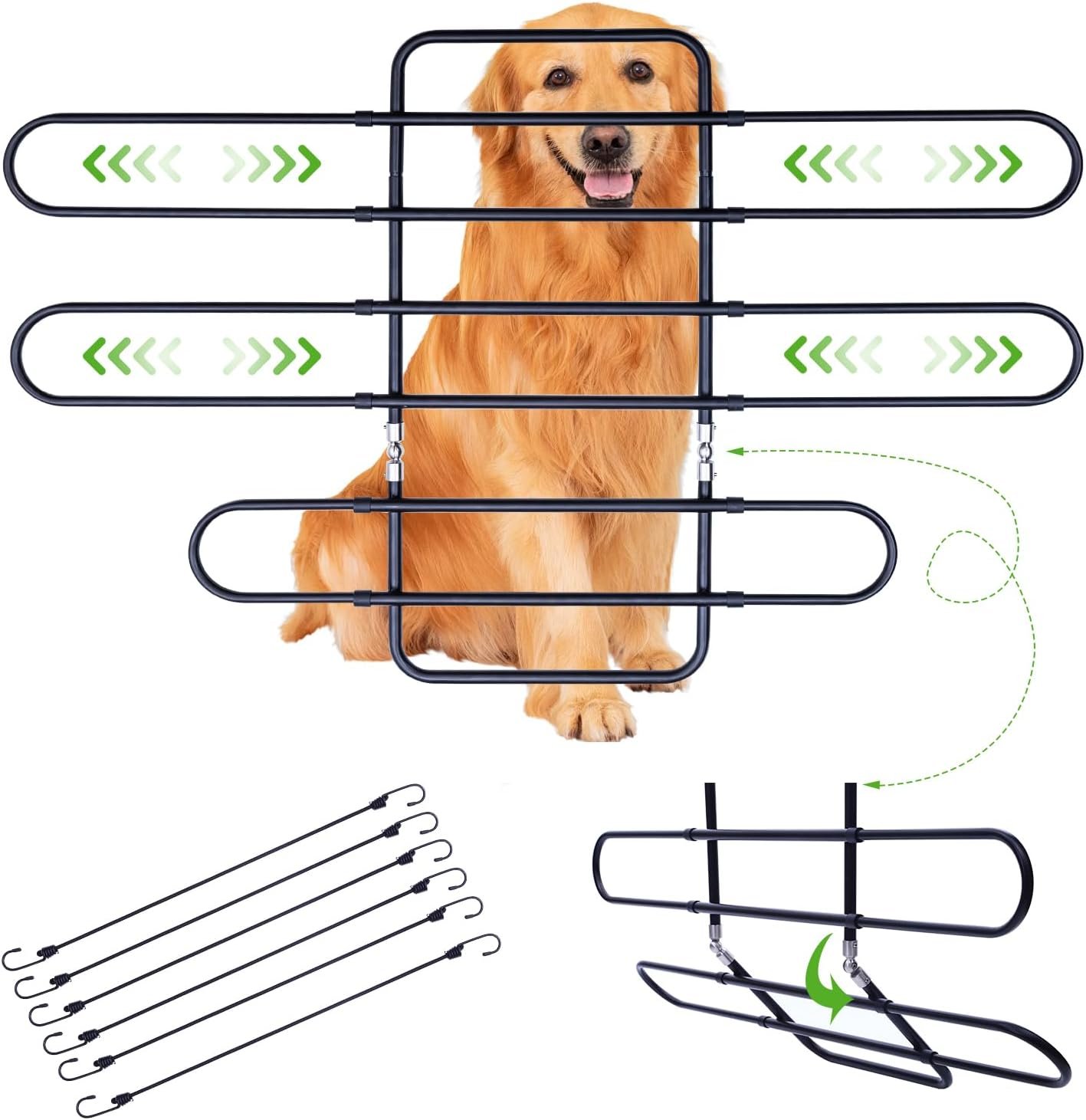 Metal Dog Barrier for Cars, SUVs, Trucks, Adjustable Universal Pet Gate Vehicle Divider for Back Front Seat, Heavy Duty Dog Separator for Car, Easy Install, 34″-58″ Width, with Elastic 6 Ropes