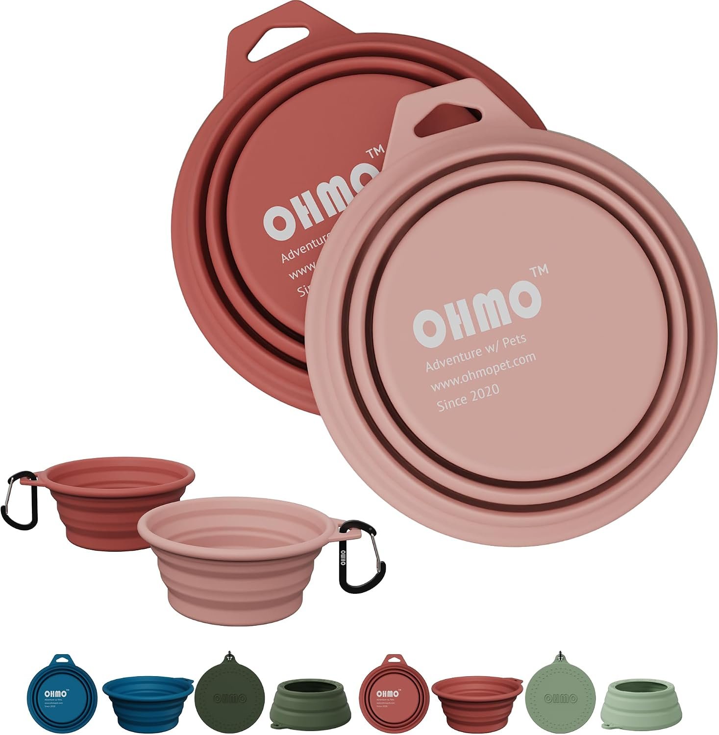 OHMO Collapsible Dog Bowls for Pet Travel, 12oz, 2pcs, Coral&Brick Red