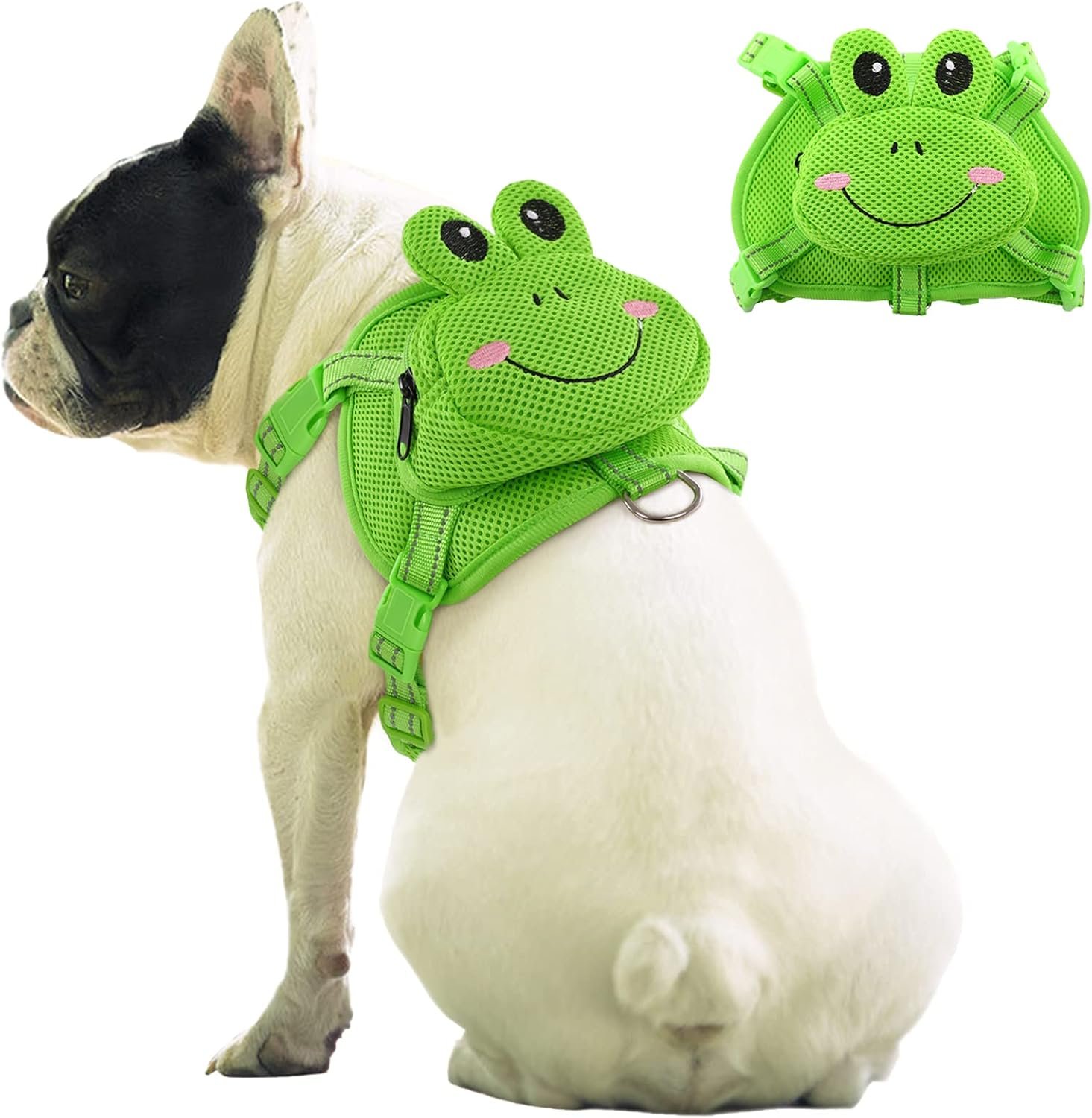 IDOMIK Dog Backpack Harness, No-Pull Dog Backpack with D-Ring,Frog,S