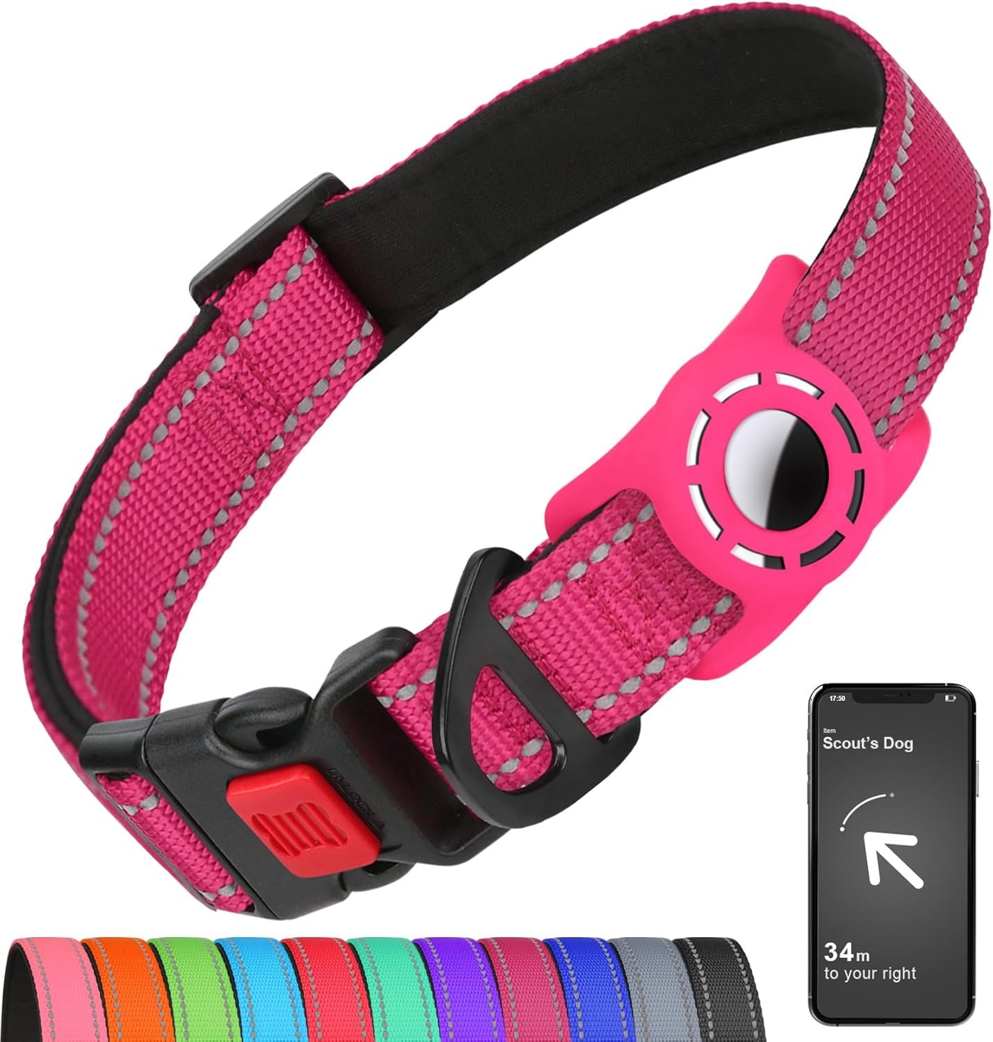 Reflective Dog Collar for Large Dogs with Silicone Tag Holder