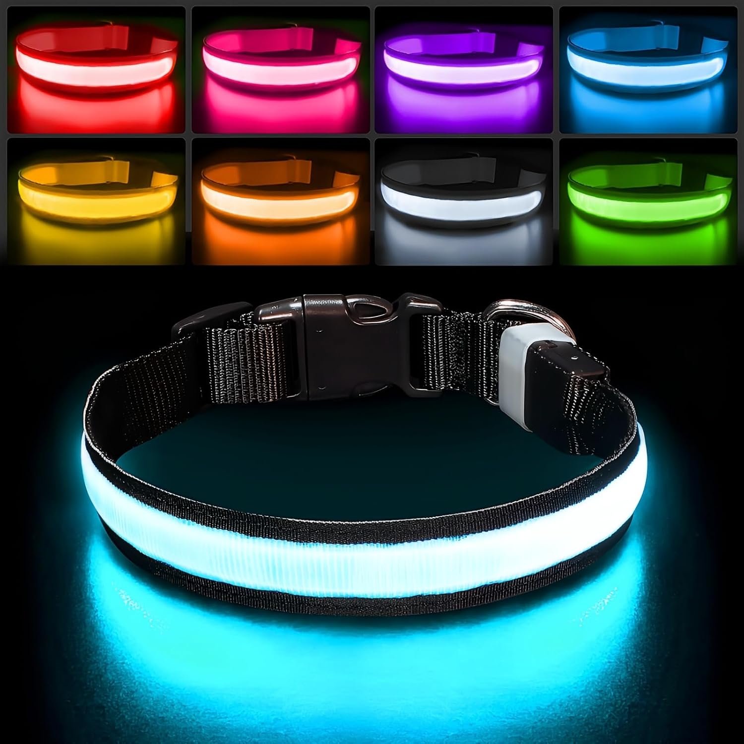 PcEoTllar Light up Dog Collar, Safe for Night Walking, Adjustable, Black, L