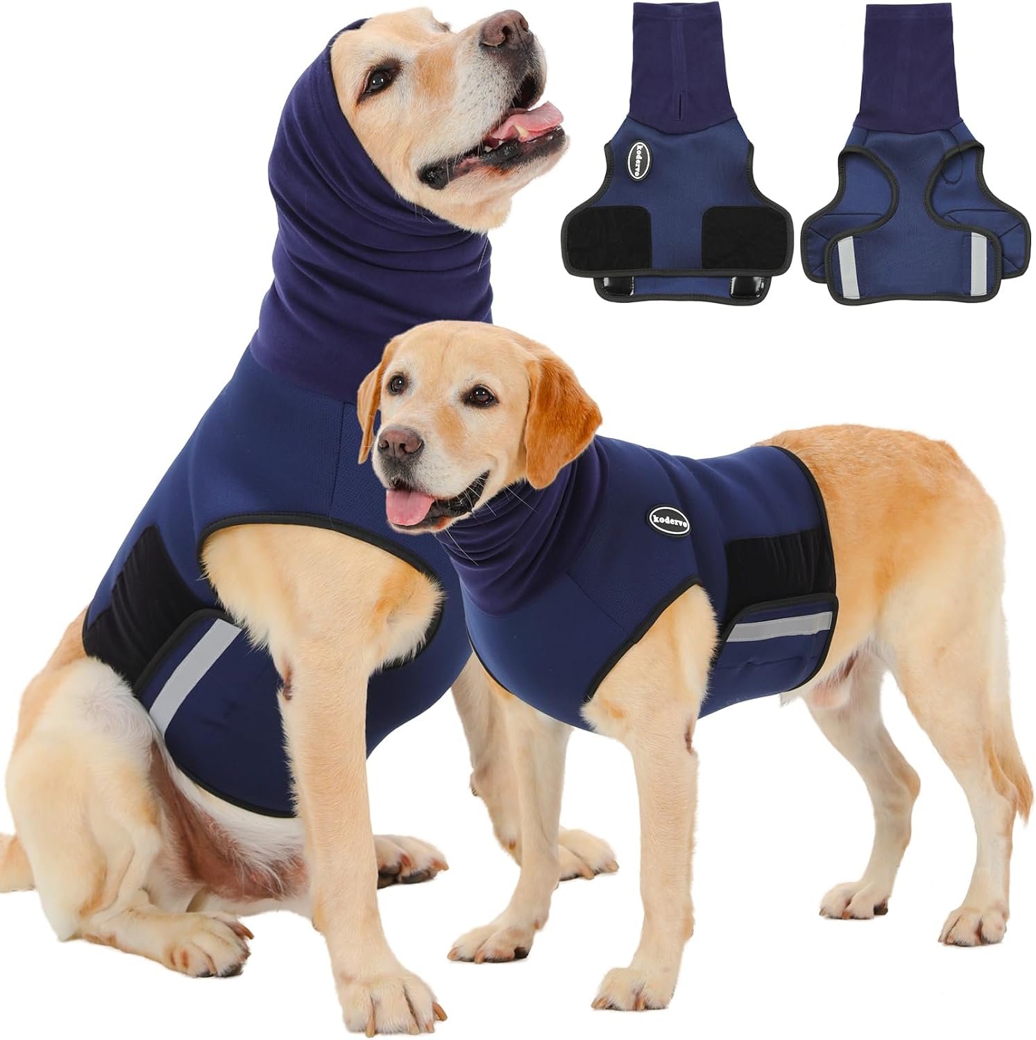 Dog Anxiety Vest with Hood, Skin-Friendly Thunder Jacket for Dogs, All-in-One Shorter Back Length Calming Shirt for Thunder, Fireworks, Separation – Keep Pet Calm Without Medicine, Blue, S