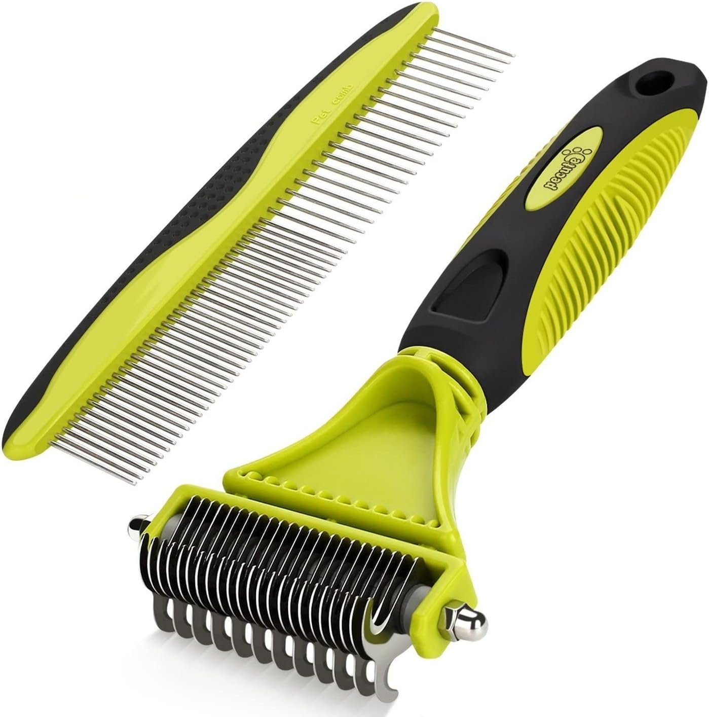 Pecute Double-Sided Undercoat Rake for Dogs & Cats with Thick Double Coats