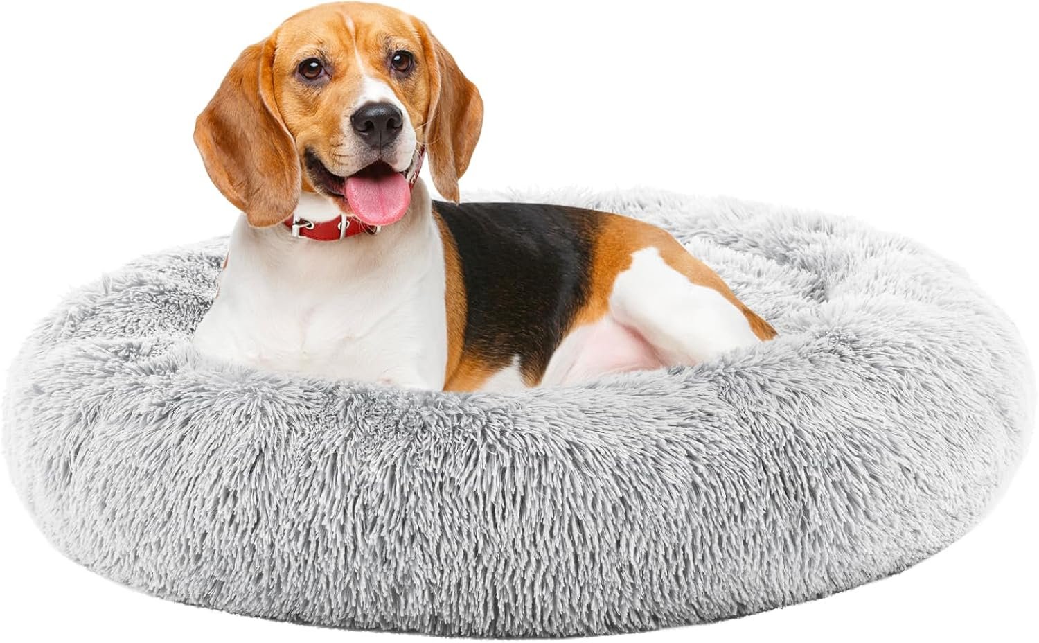 DUMOS 37.4×37.4 Inch XL Donut Dog Bed for Indoor Use, Fluffy Faux Fur Plush