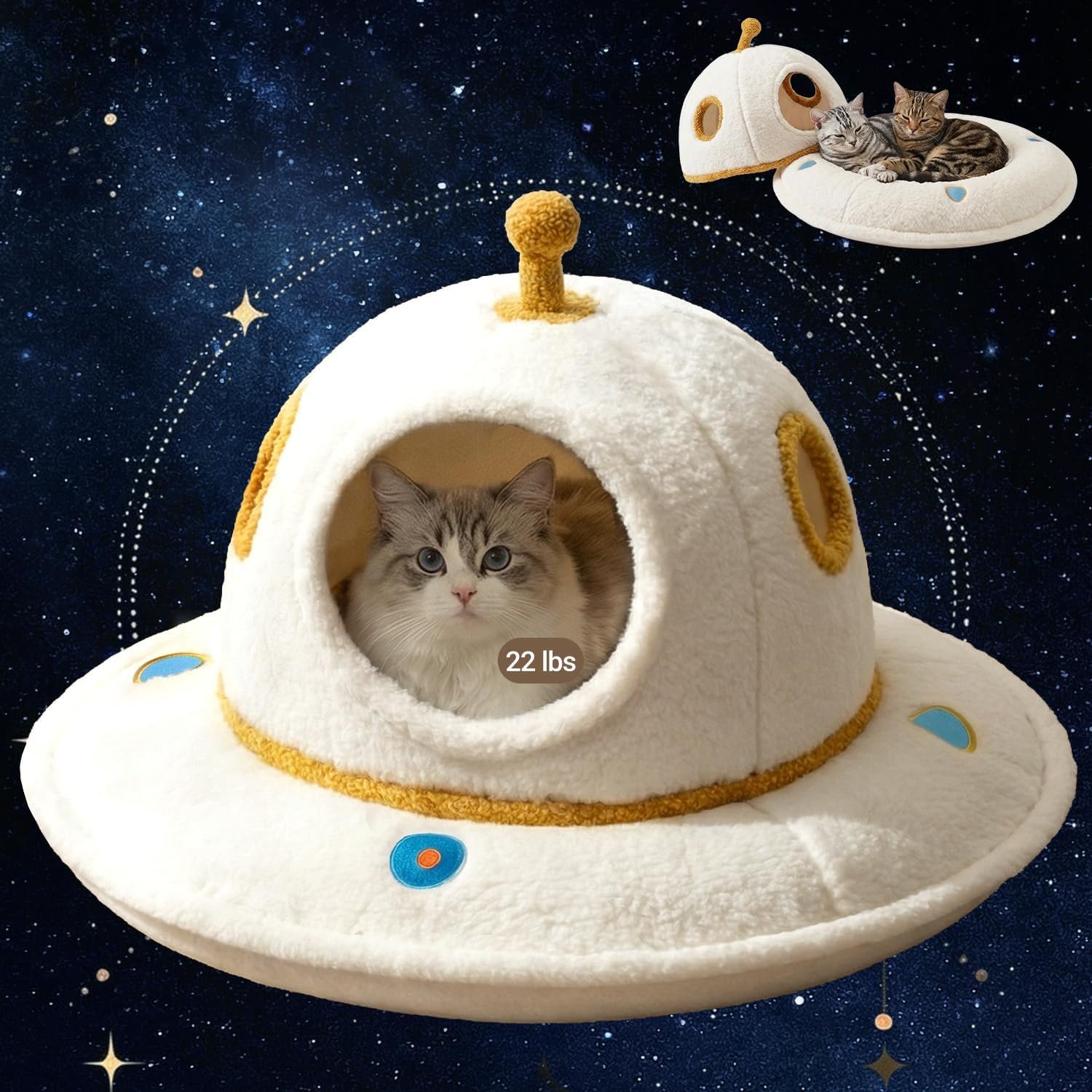 Cat House for Indoor Cats – 2 in 1 UFO Large Cat Bed Cave