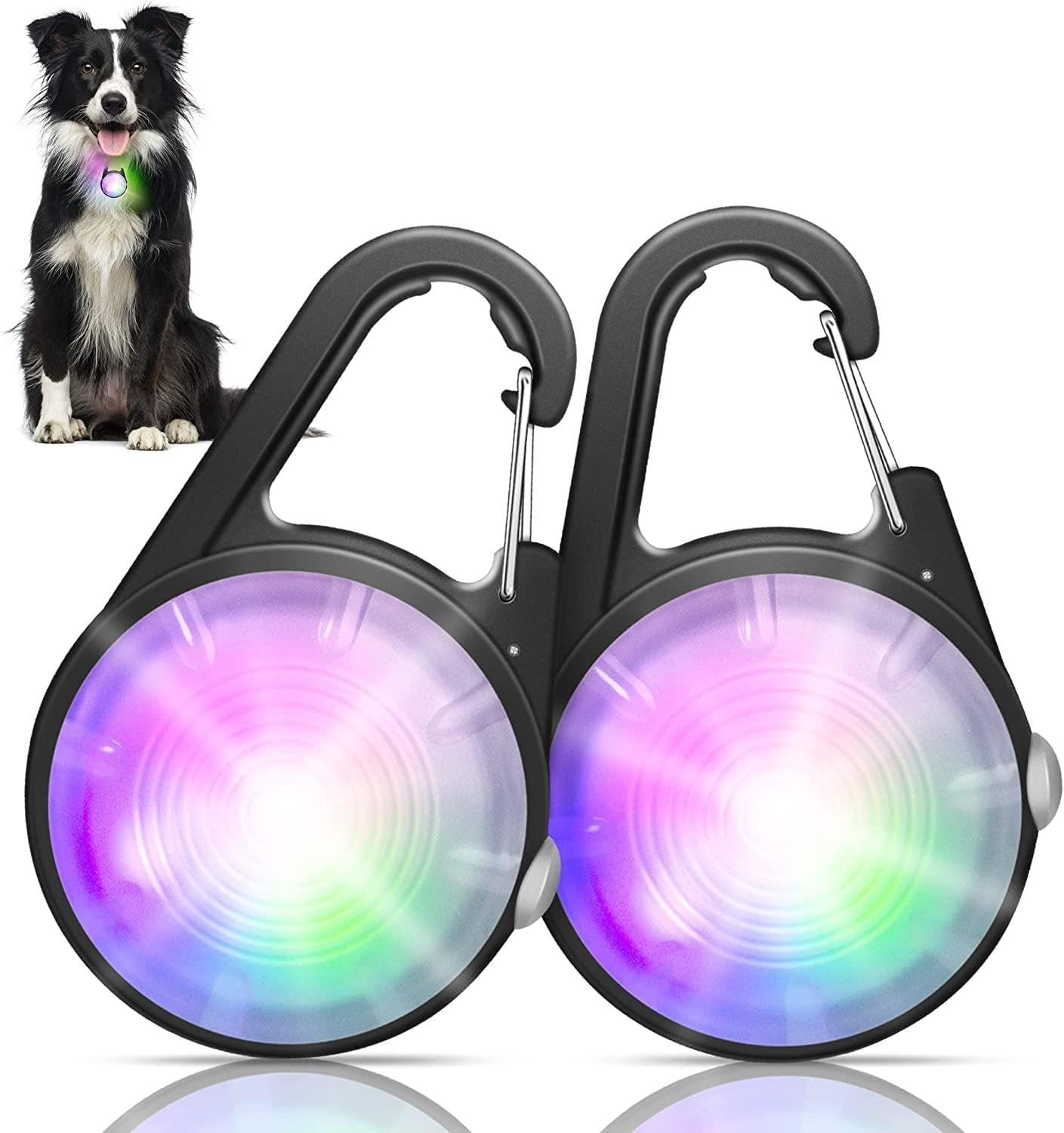Dog Collar Light, 4 Modes Dog Lights for Night Walking, Rechargeable LED Pet Collar Light for Nighttime Clip on, IP68 Waterproof Pet Walking Accessories-2 Pack(Black)