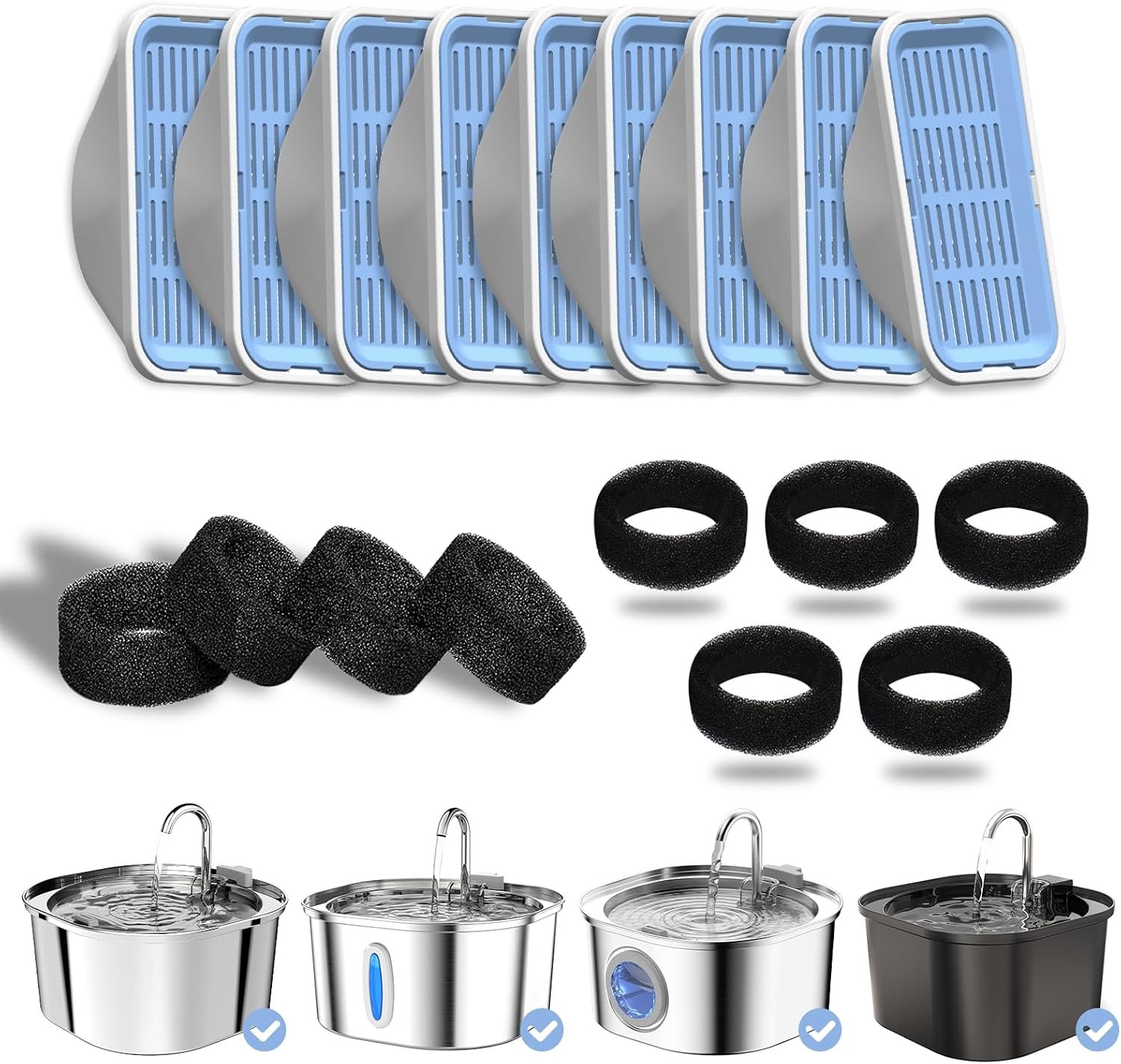 PEKTACO Cat Water Fountain Replacement Filters for 3.2L/108oz, 9 Pack