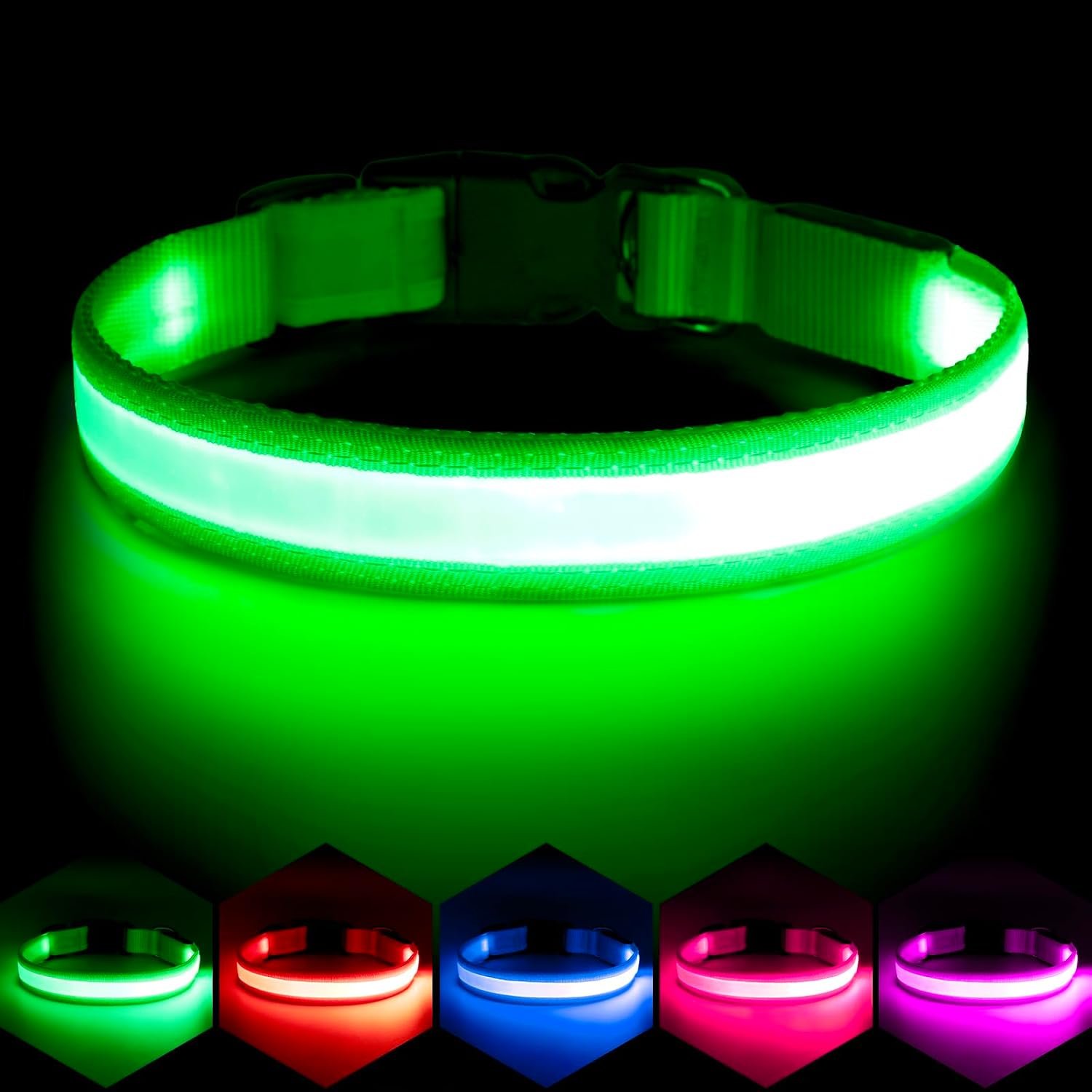VIZPET LED Dog Collar, Light up Dog Collar Adjustable Safety Glowing Collar