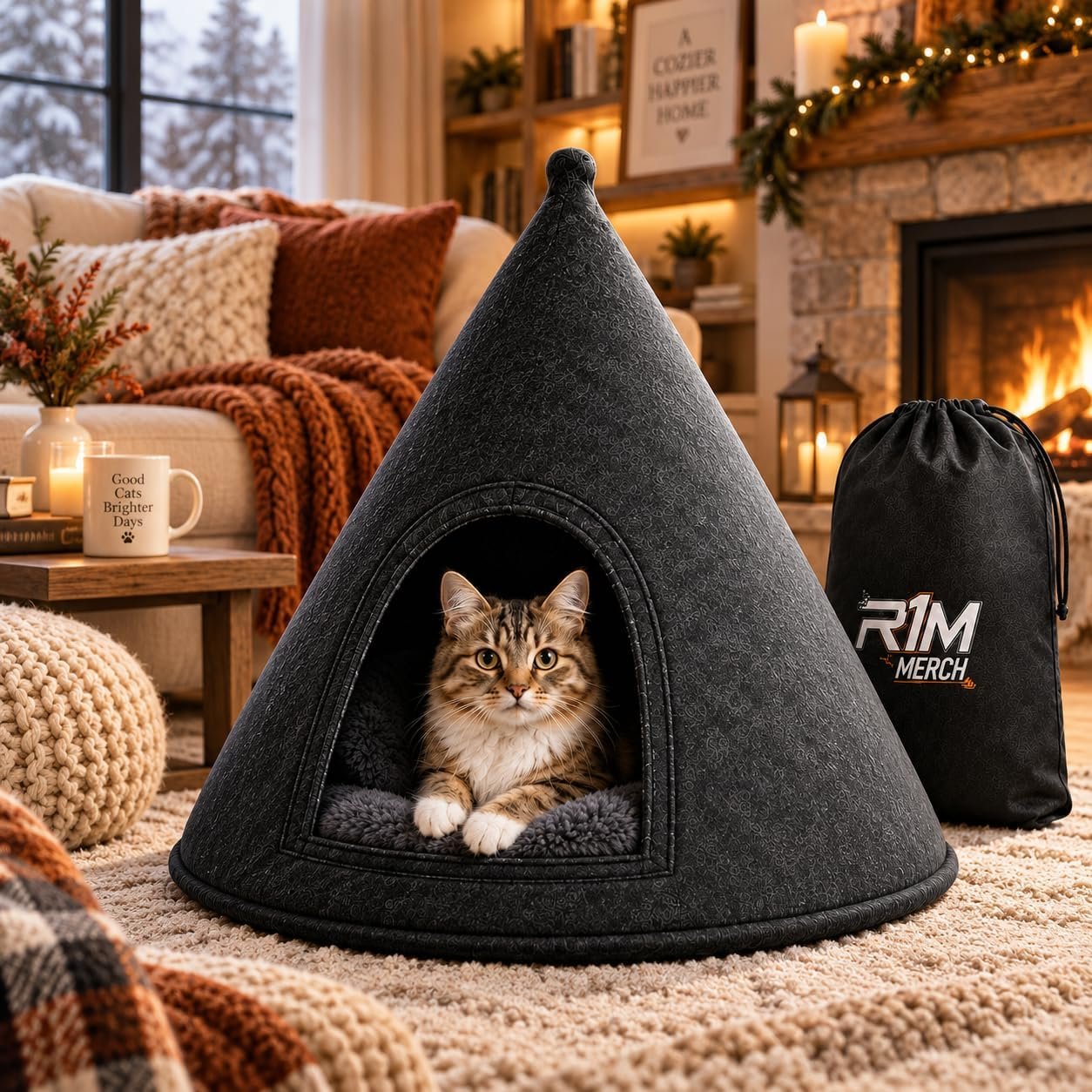 Cat Bed – Cat Cave Premium Felt Cat Bed Enclosure for Indoor Cats and Other Pets, Stylish Indoor Pet House, Dark Grey (Medium)