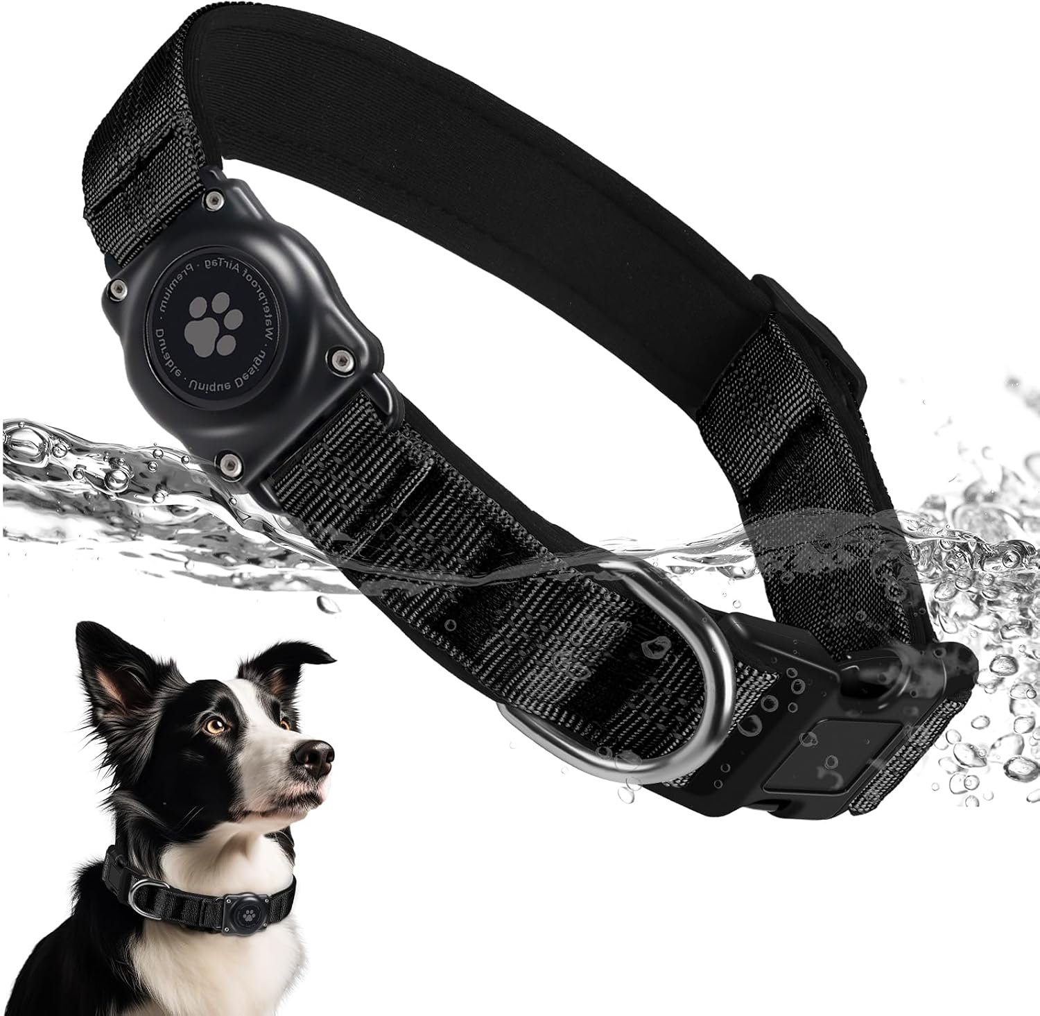 Upgrade Dog Collar with AirTag Holder, IP68 Waterproof, Black, L