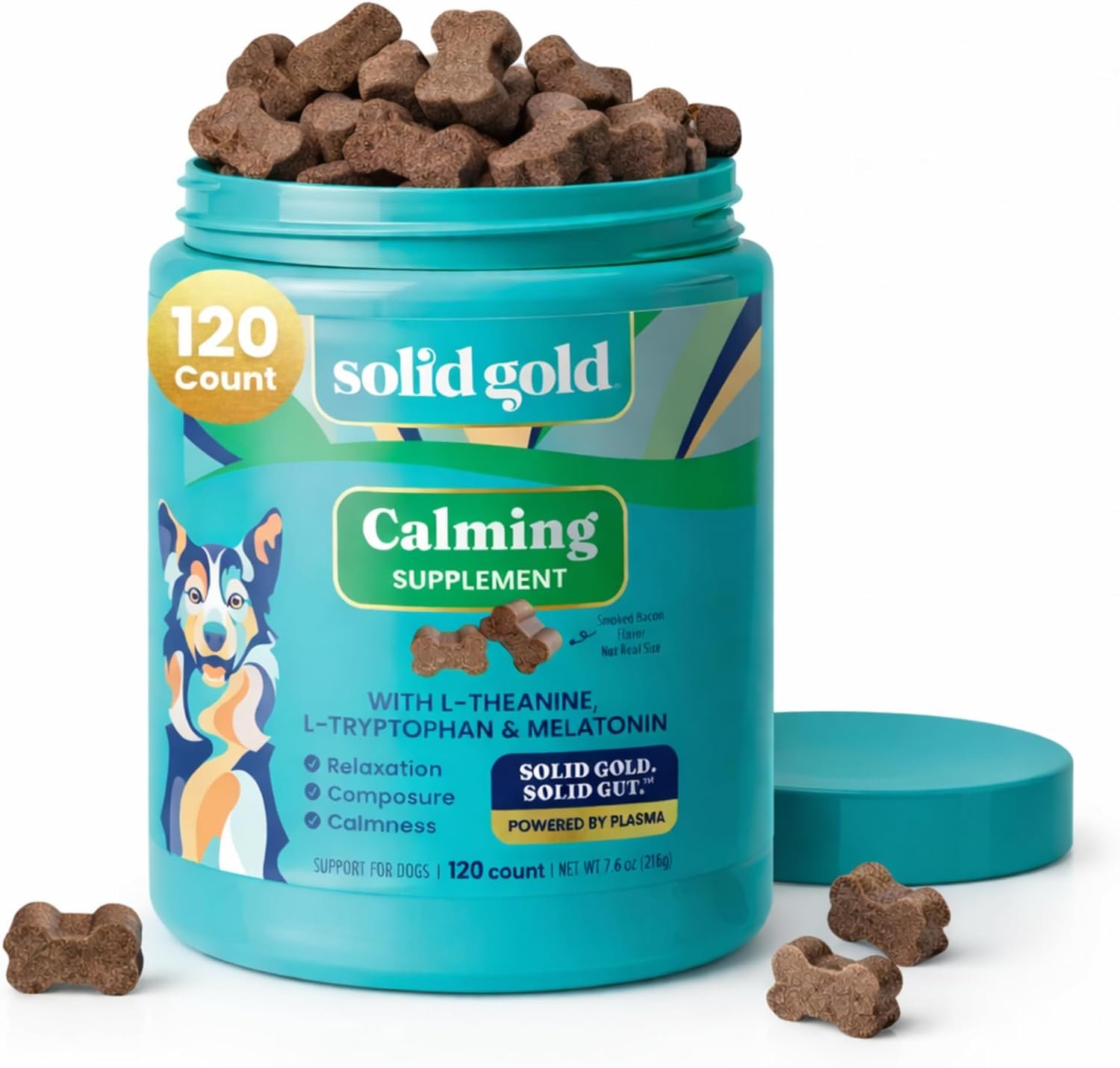 Solid Gold Calming Chews for Dogs with Melatonin for Storms & Travel, 120ct