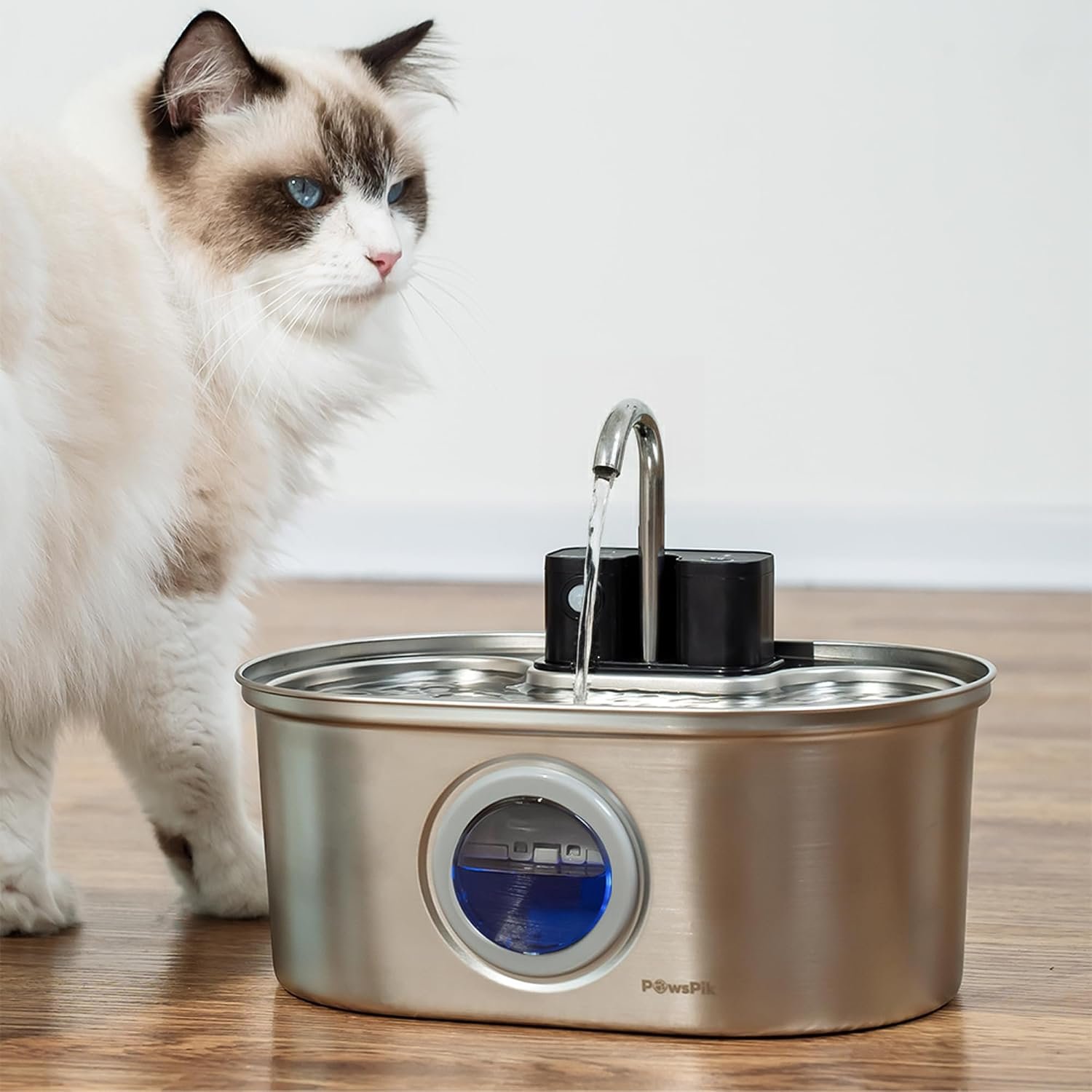PawsPik Cordless Automatic Dog & Cat Water Fountain Stainless Steel, 3.2-L