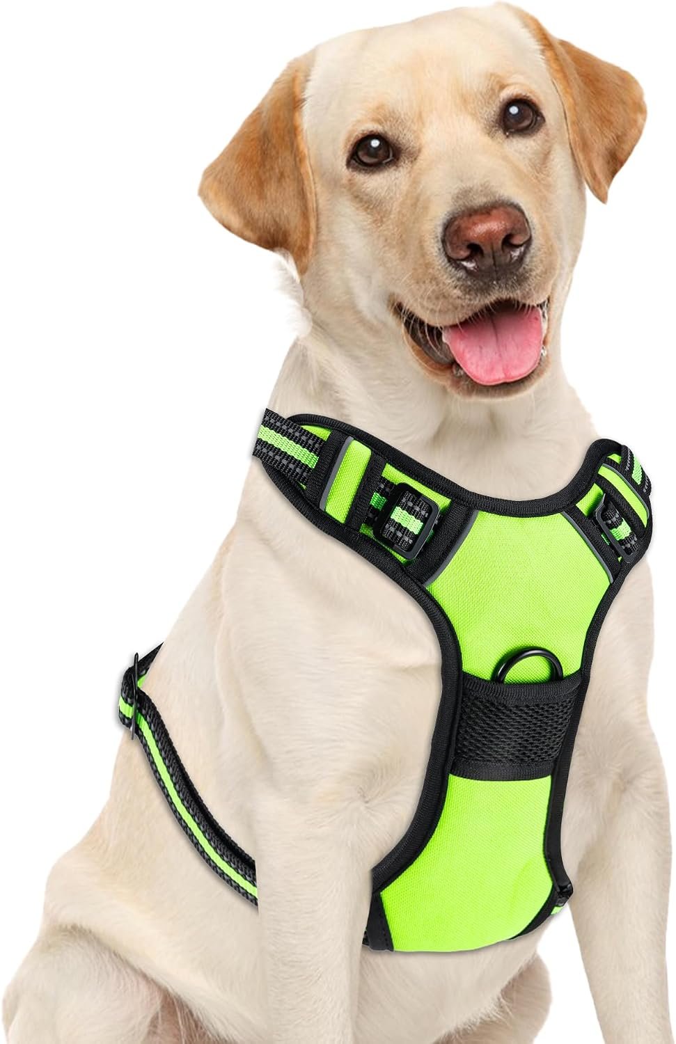 No Pull Dog Harness, Adjustable Reflective Front Clip Pet Vest with Easy Control Handle for Medium Large Dogs (Green,L)