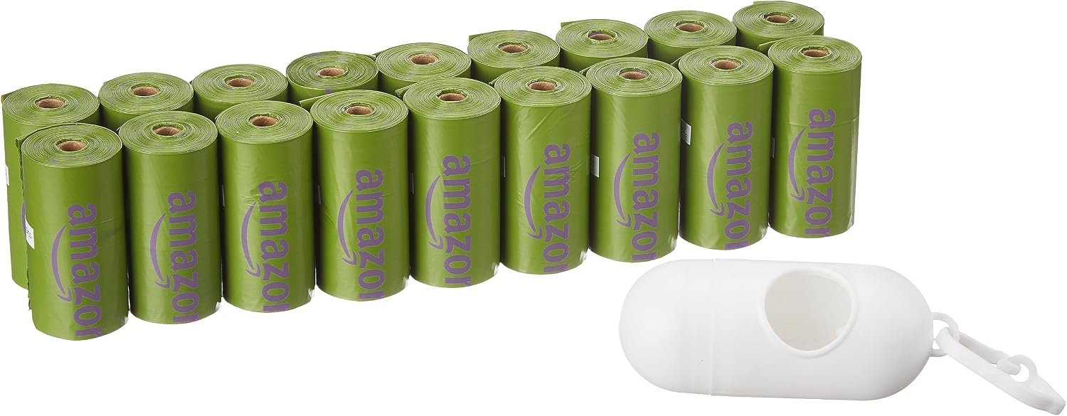 Amazon Basics Premium Leak Proof Dog Poop Bags with Dispenser and Leash Clip, Lavender Scented, 13″ x 9″, 270 Count (18 Rolls of 15)