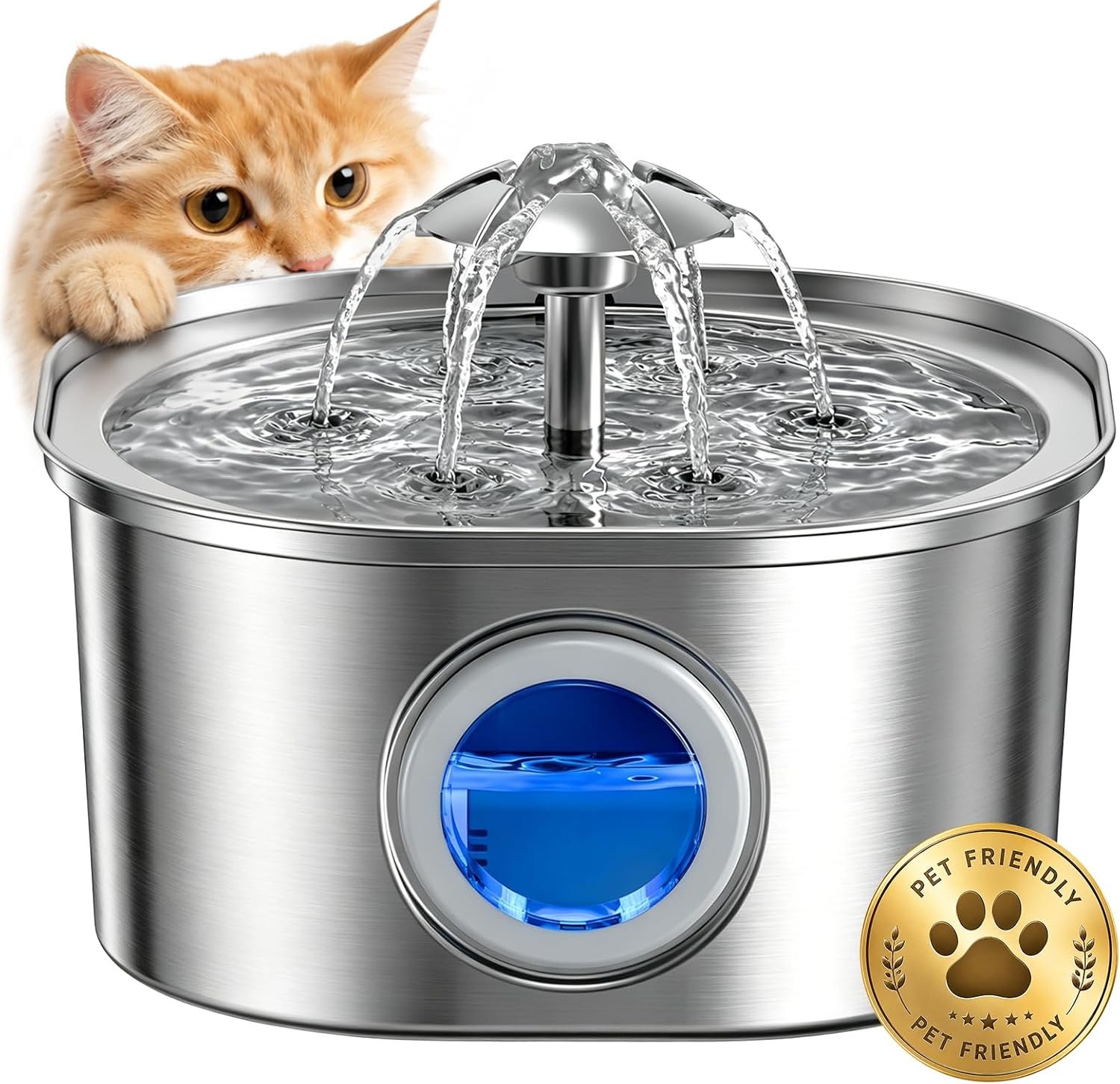 PEKTACO Cat Water Fountain, 3.2L Stainless Steel Pet Fountain, 1 Filter