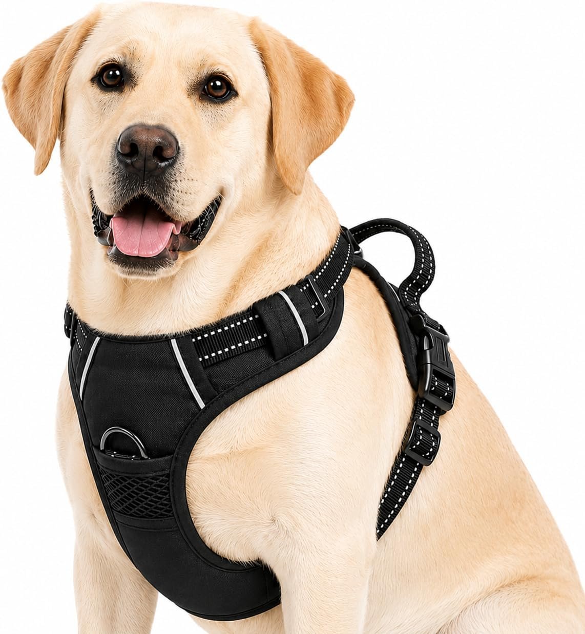 No Pull Dog Harness, Large Black Tactical Vest Harness, Heavy Duty 900D Nylon Reflective Pet Harness with Front & Back Control Handles, Adjustable Padded Vest for Large Dogs German Shepherd