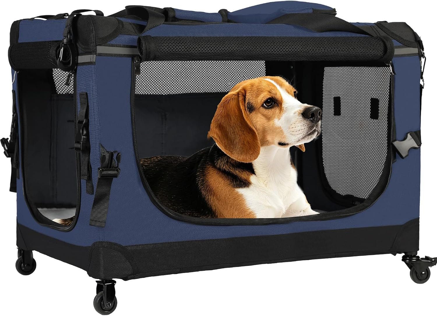 PEGIC 30″ Collapsible Rolling Dog Crate for Medium Dogs