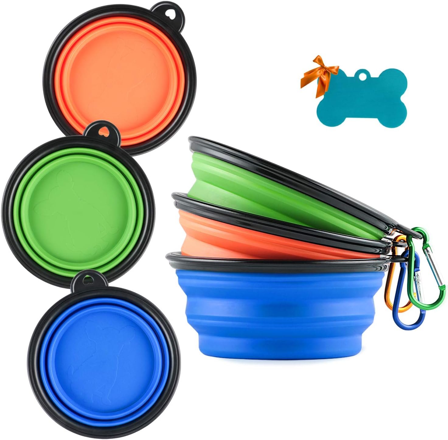Collapsible Silicone Dog Bowls, 3-Pack Travel Pet Food Water Bowls