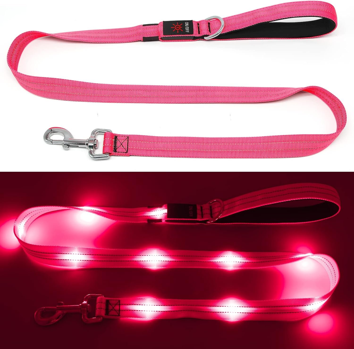 4 Ft Led Dog Leash, Rechargeable Light up Waterproof, Safety Glow in the Dark for Night Walking, Nylon Reflective with Padded Handle for Small Medium Large Dogs