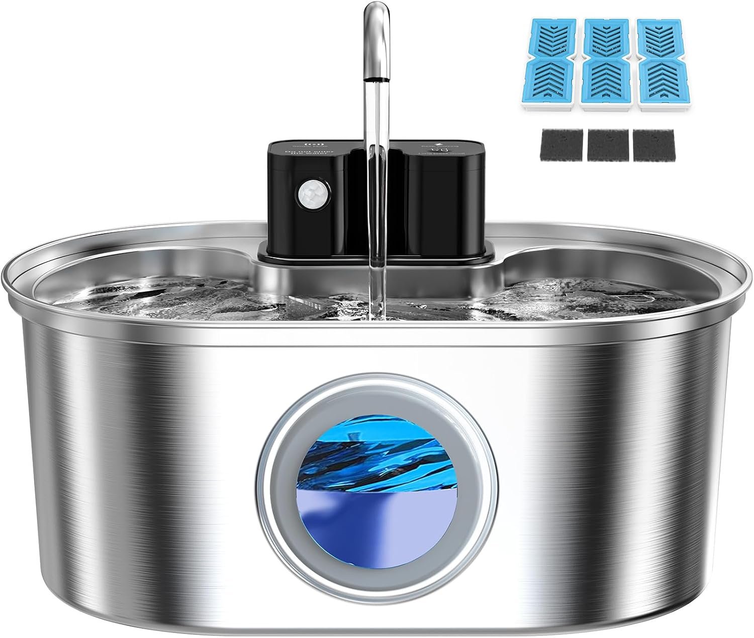 PEKTACO Wireless Cat Water Fountain, 108oz/3.2L Stainless Steel, 3 Filters