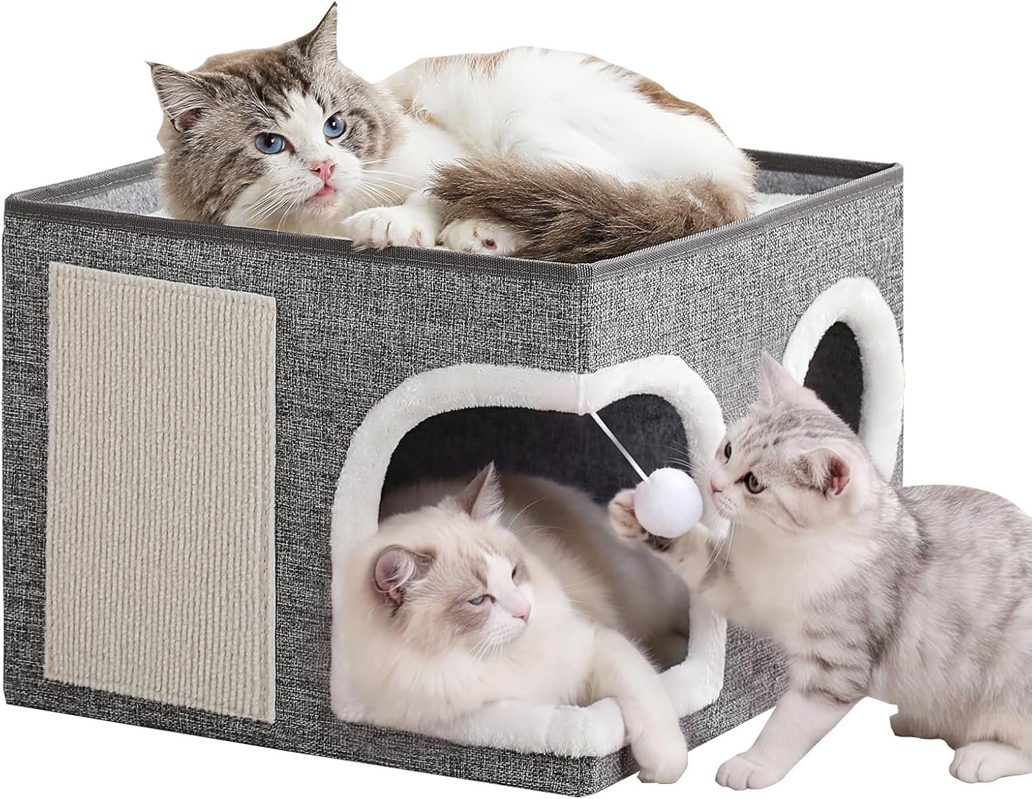 Cat Beds for Indoor Cats, Large Kitten Bed with Scratch Pad, Grey