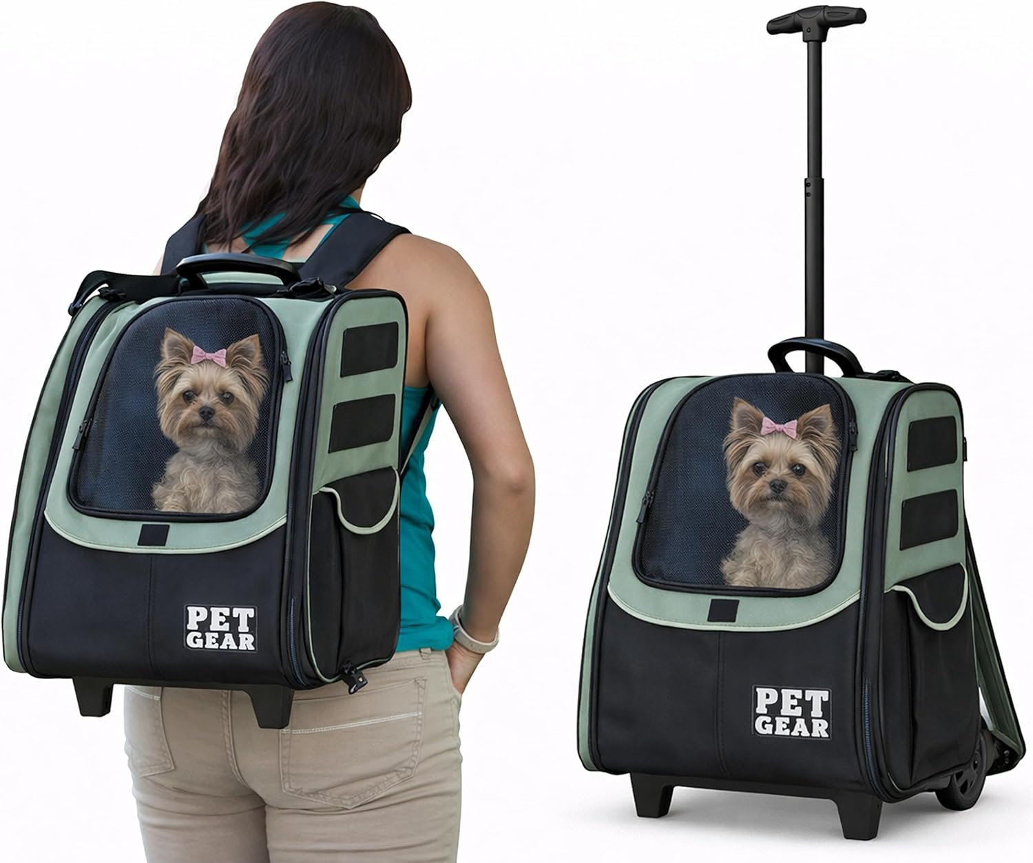 Pet Gear I-GO2 Roller Backpack, Large Traveler, Green Clover