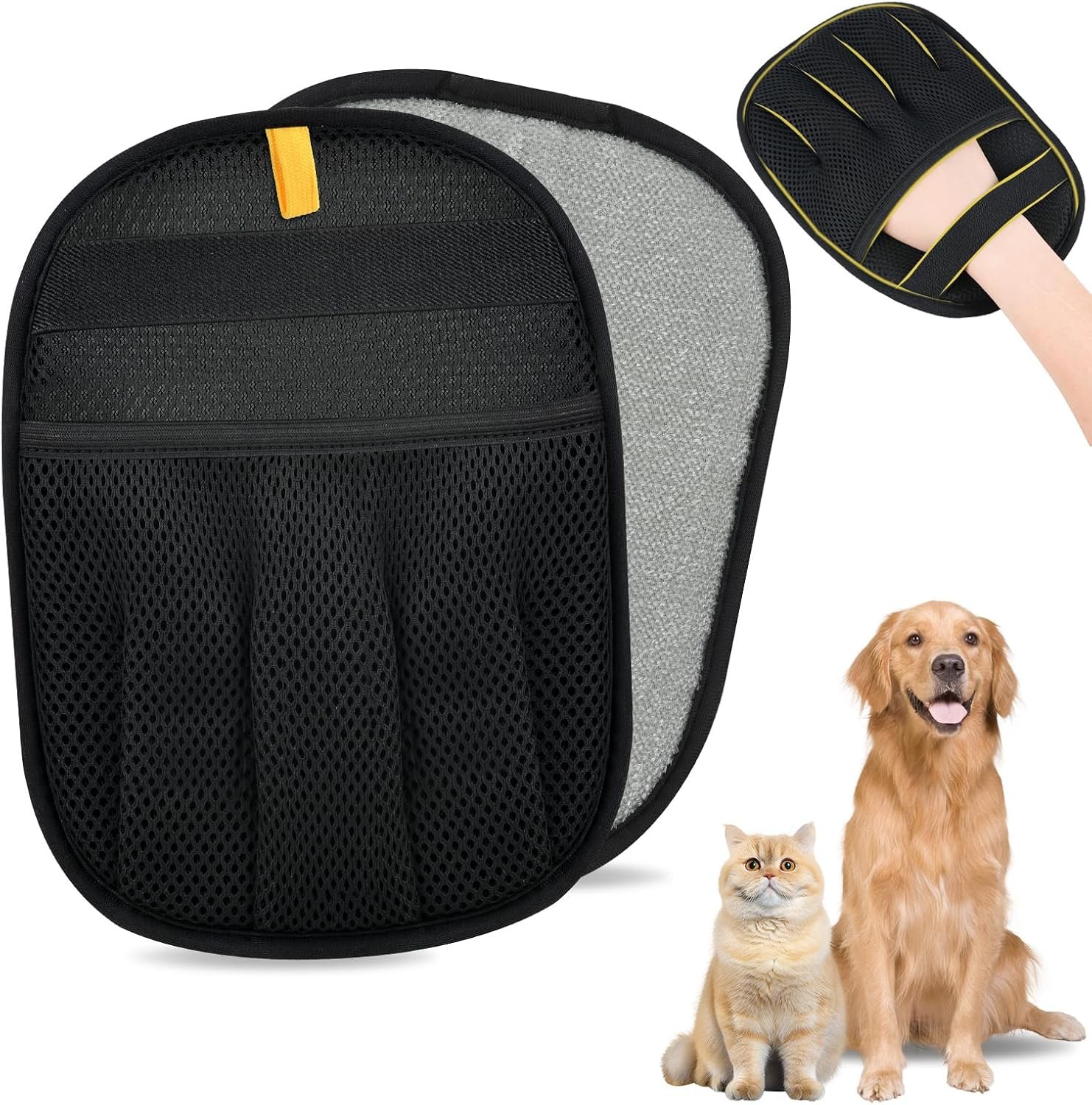 Pet Hair Removal Glove for Cats & Dogs, Upgrade 5-Finger Magic Brush Pet Hair Remover Tool, Electrostatic Reusable Grooming Mitt for Laundry, Couch, Carpet & Car Seat