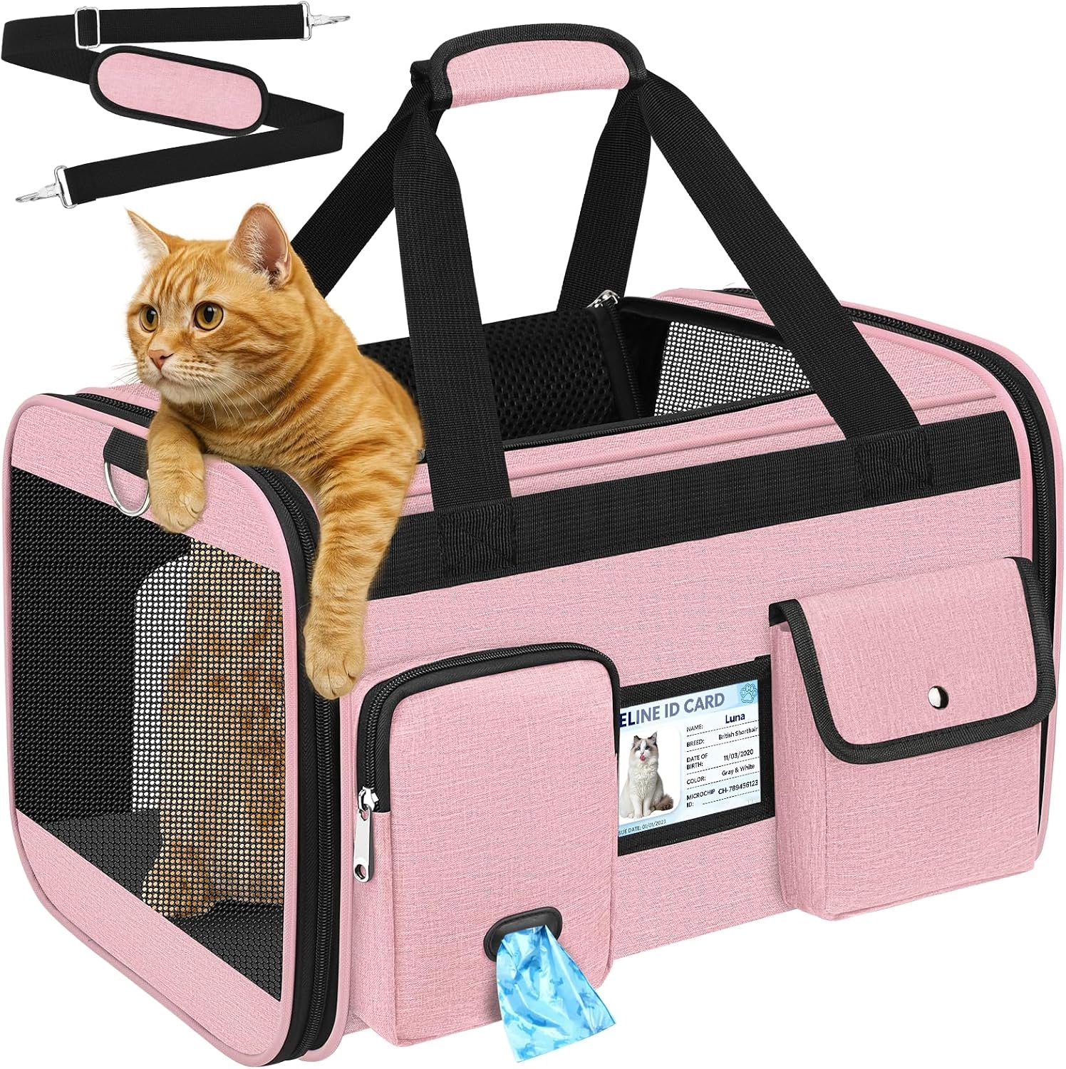 HUANLANG Large Cat Carrier Soft Sided Travel Pet Carrier Airline Approved